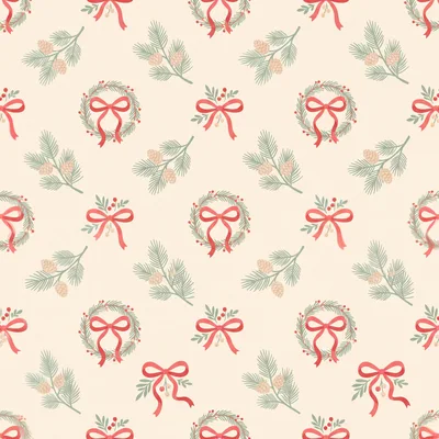 Seamless Christmas Pattern With Wreaths And Pine Cones
