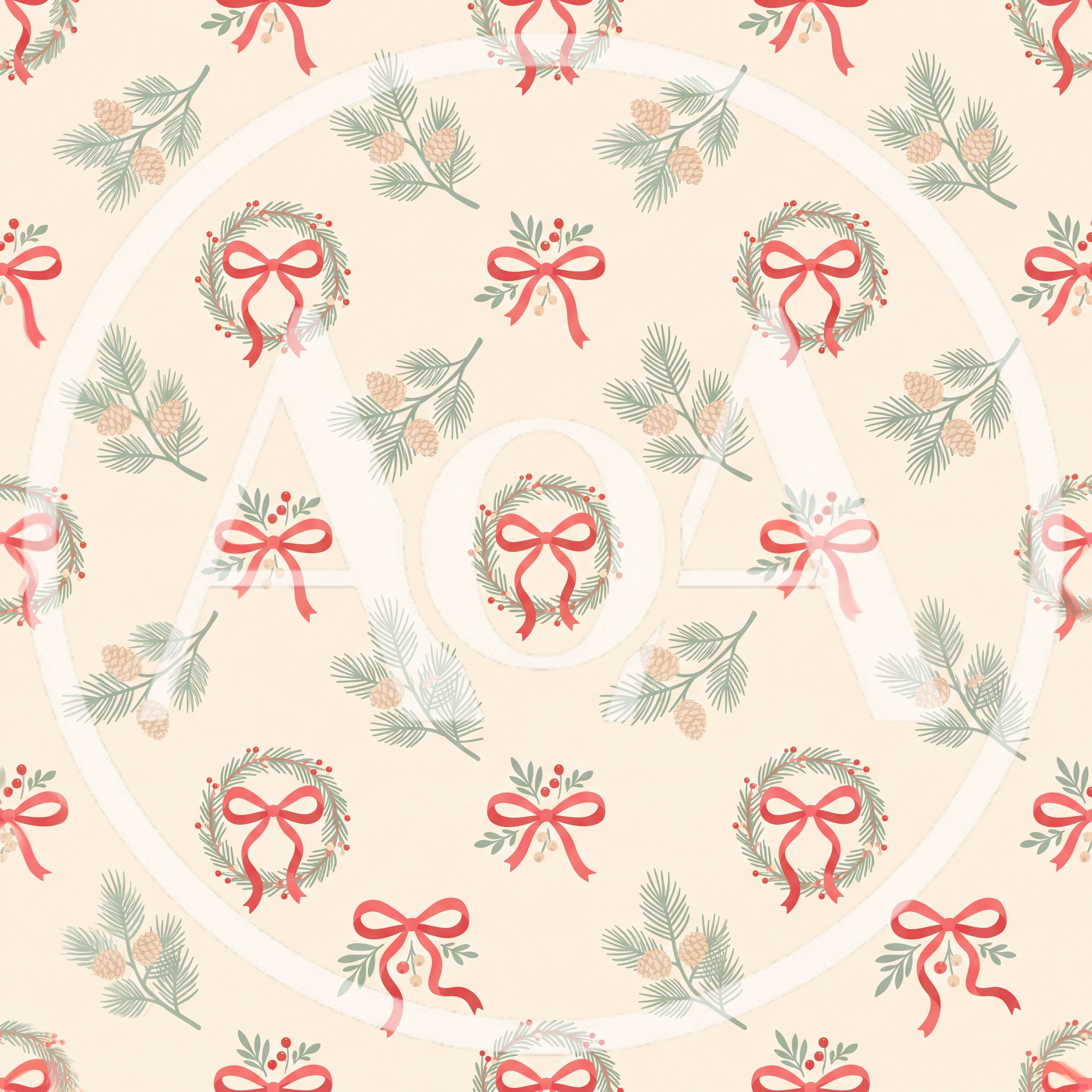 Seamless Christmas Pattern With Wreaths And Pine Cones