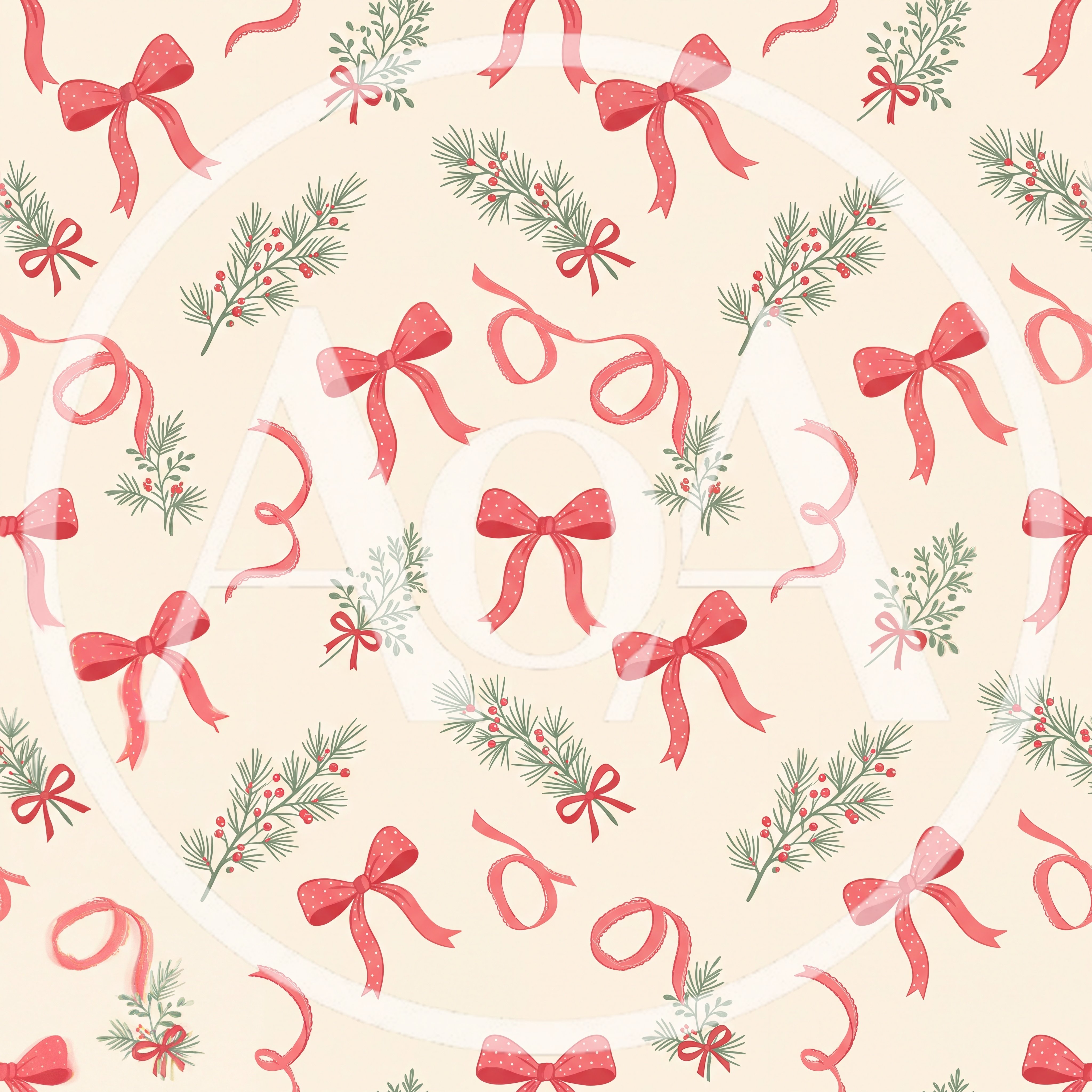 Seamless Christmas Pattern With Red Bows And Pine Branches