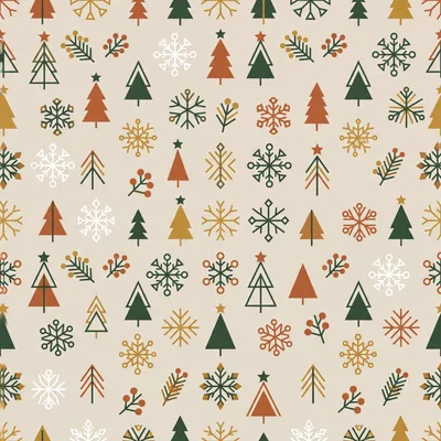 Seamless Christmas Pattern With Geometric Trees And Snowflakes