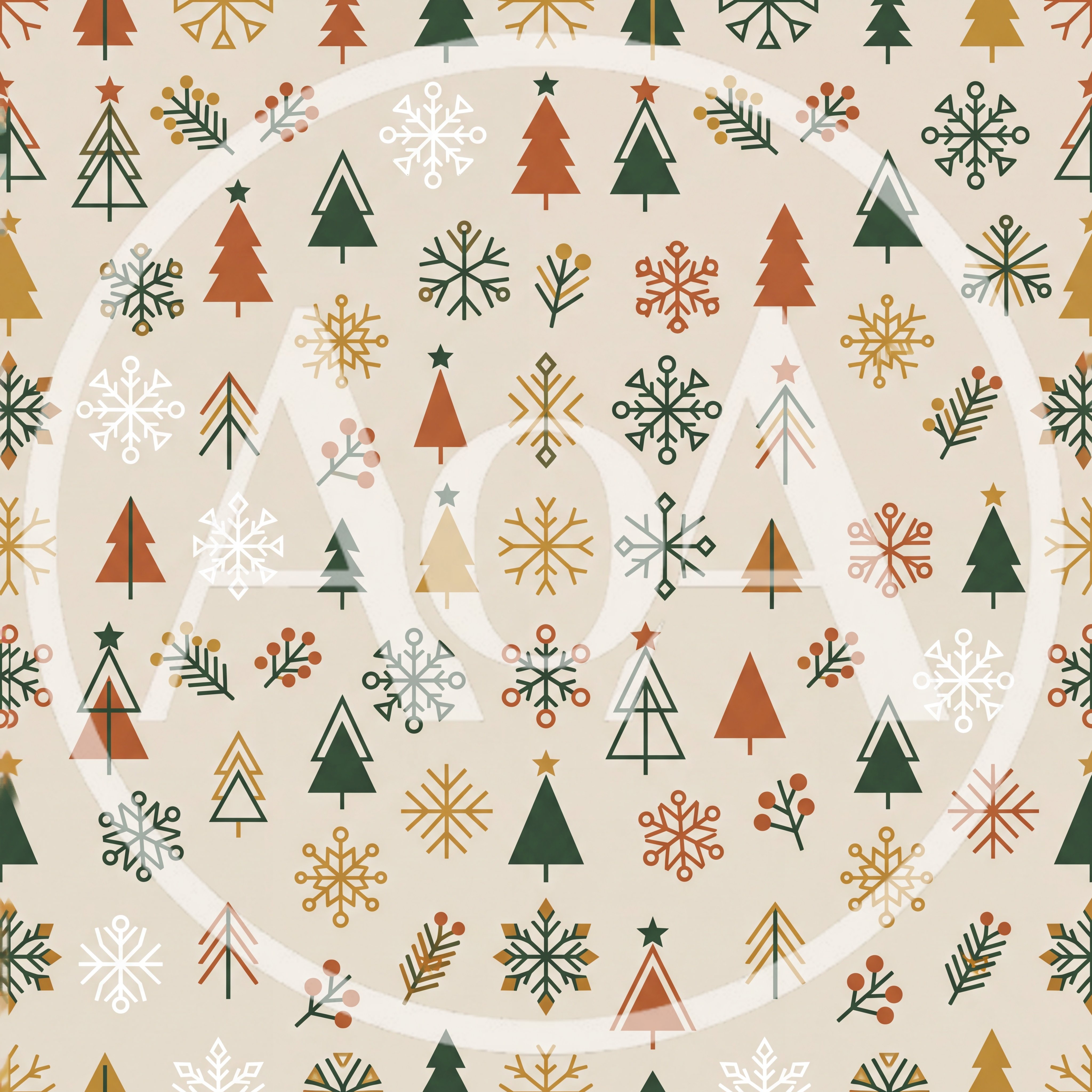 Seamless Christmas Pattern With Geometric Trees And Snowflakes