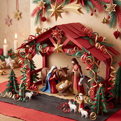 Paper Craft Nativity Scene Christmas Display
