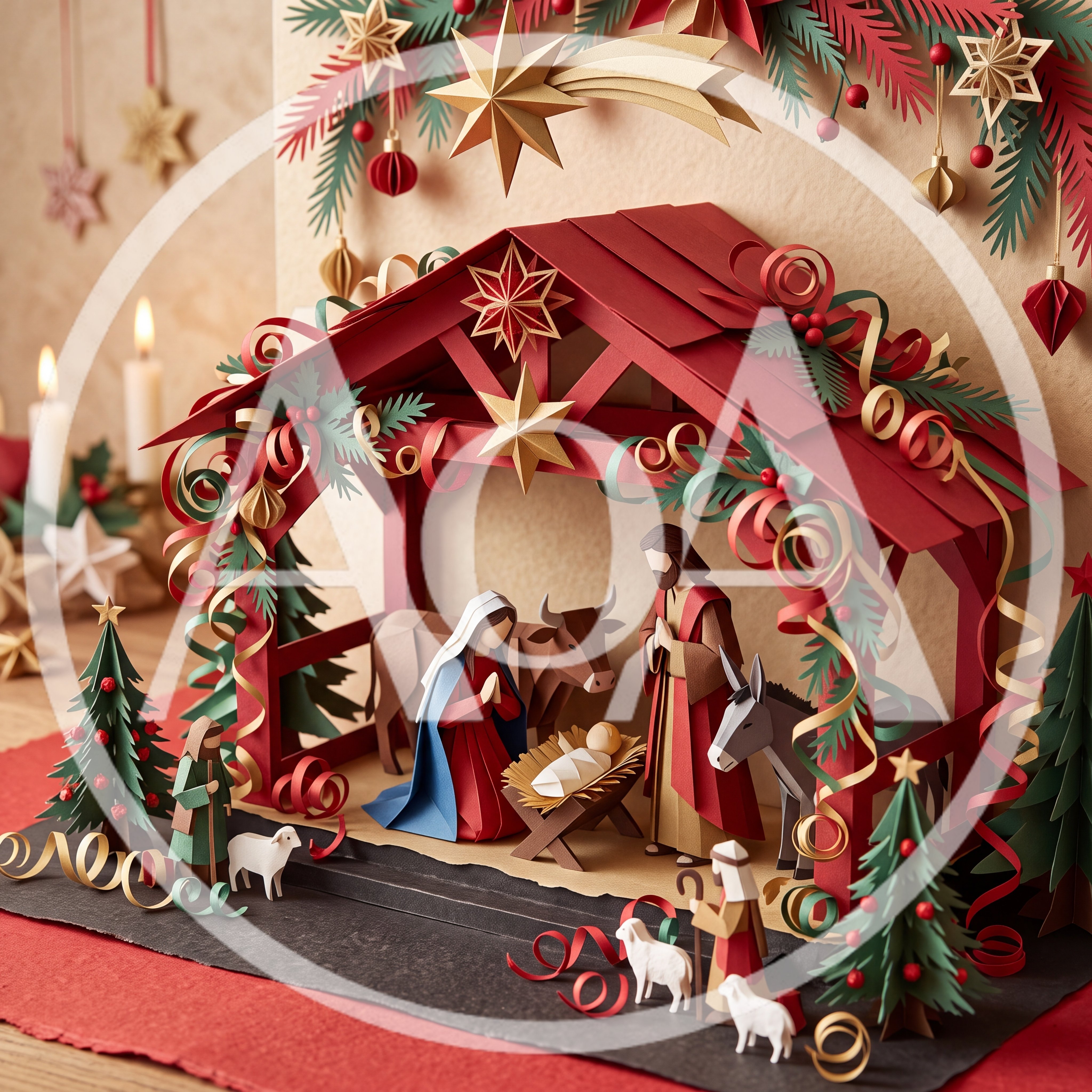 Paper Craft Nativity Scene Christmas Display