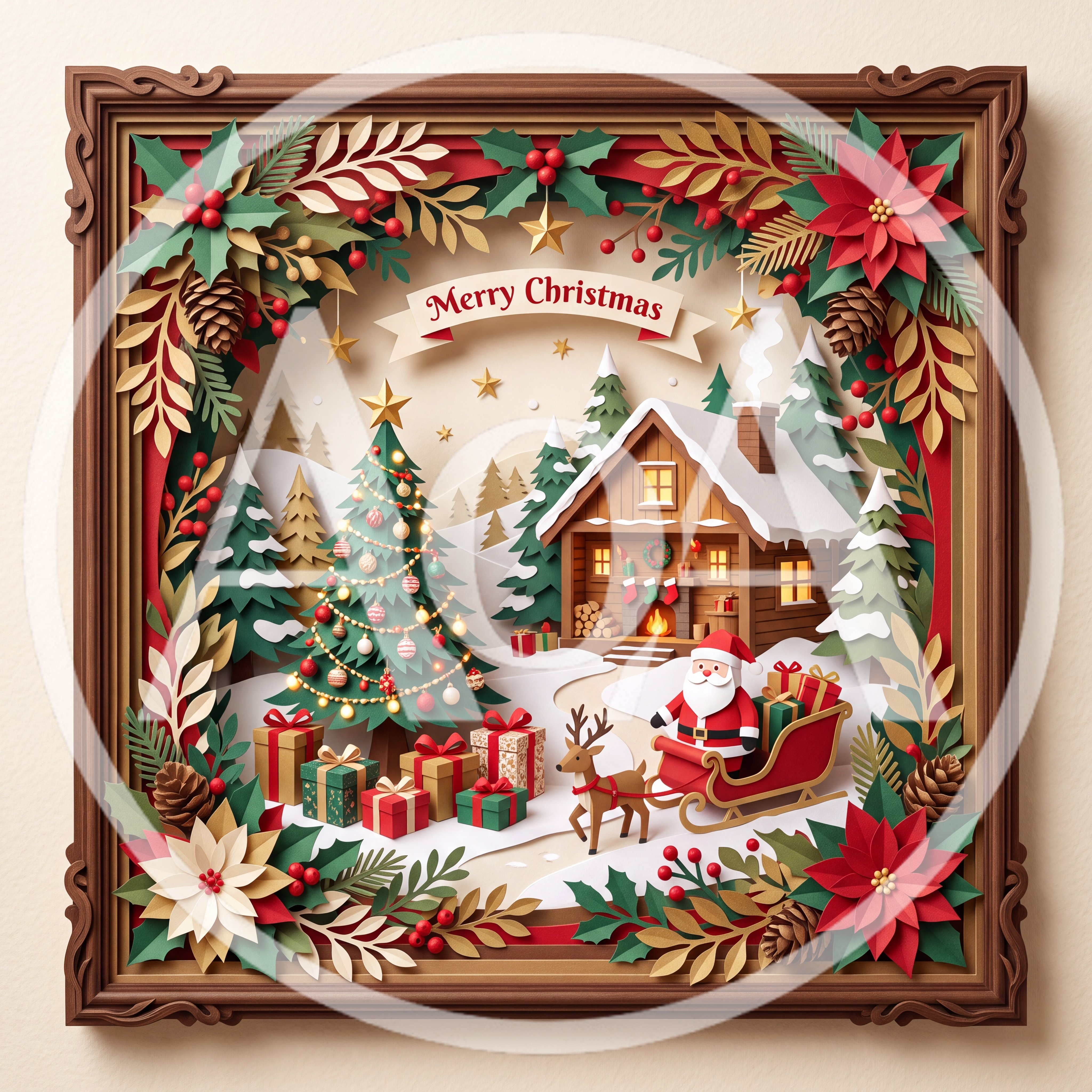 Papercraft Christmas Scene With Santa And Reindeer