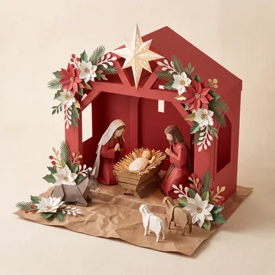 Paper Craft Nativity Scene With Holy Family