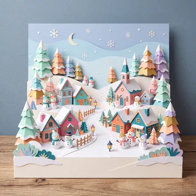 Papercraft Winter Village Diorama With Snowmen