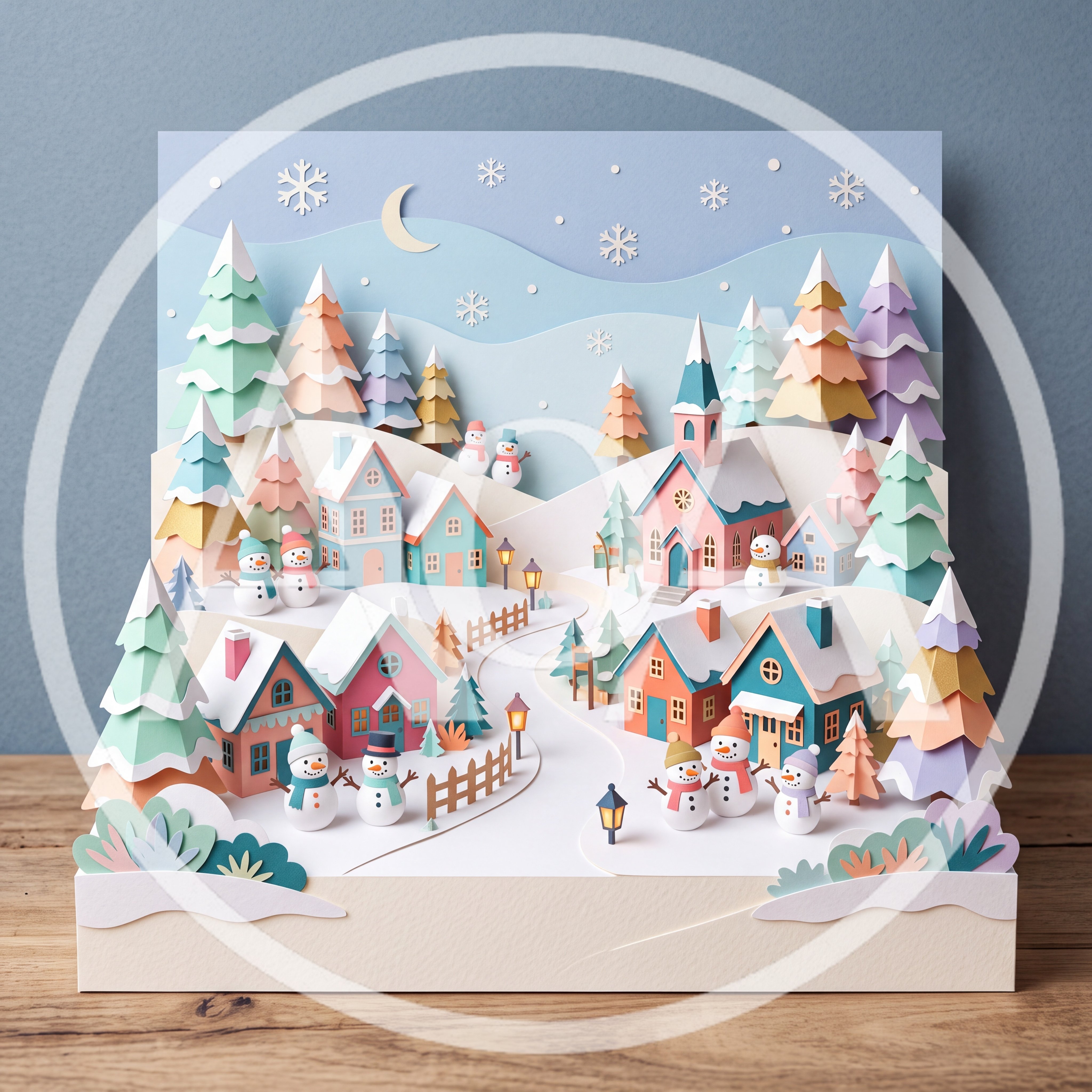 Papercraft Winter Village Diorama With Snowmen