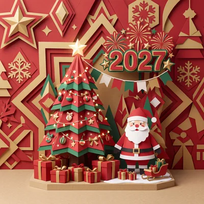 Papercraft Christmas Tree and Santa Claus Scene