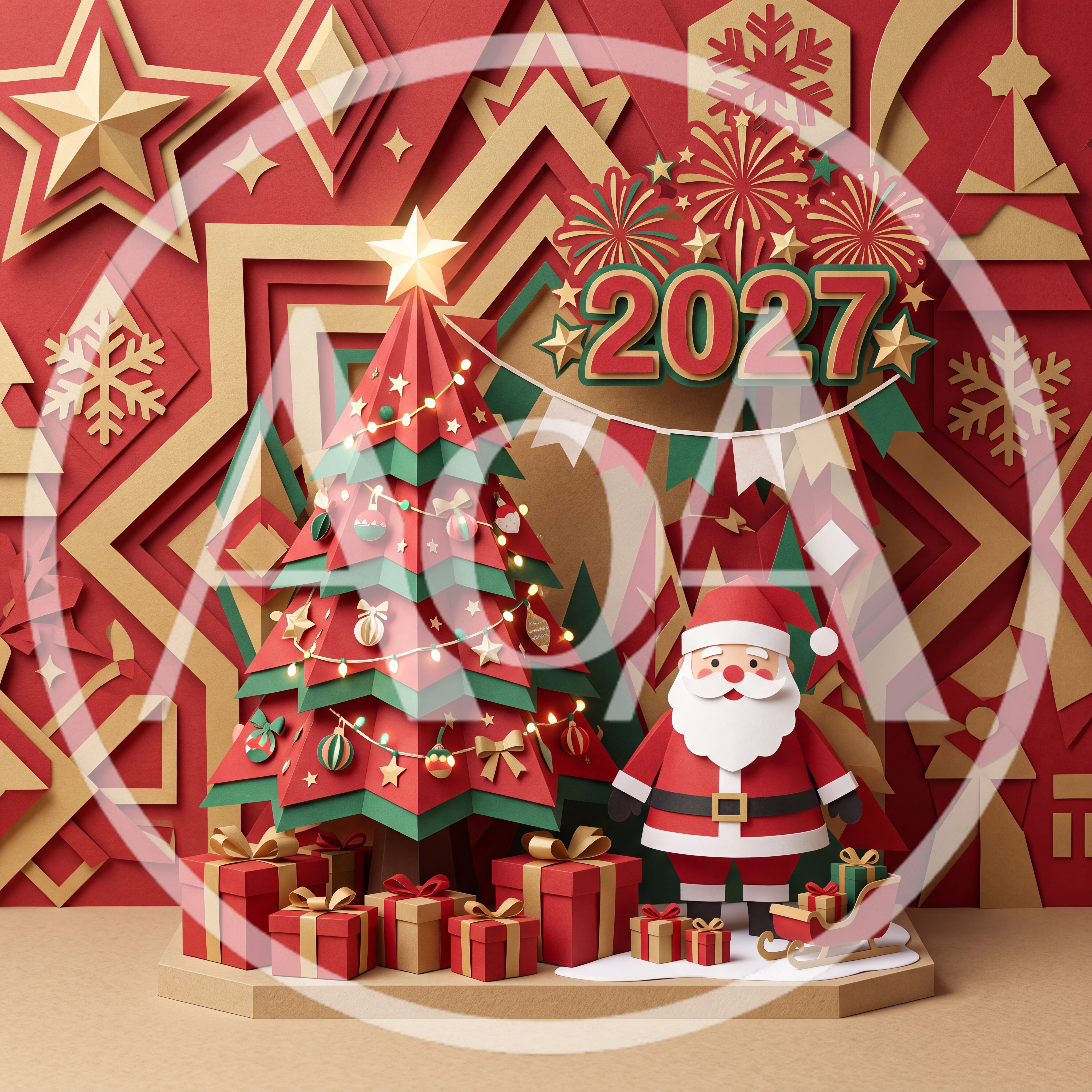 Papercraft Christmas Tree and Santa Claus Scene
