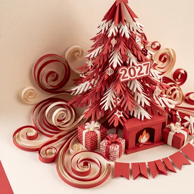 Paper Craft Christmas Tree With 2027 Sign