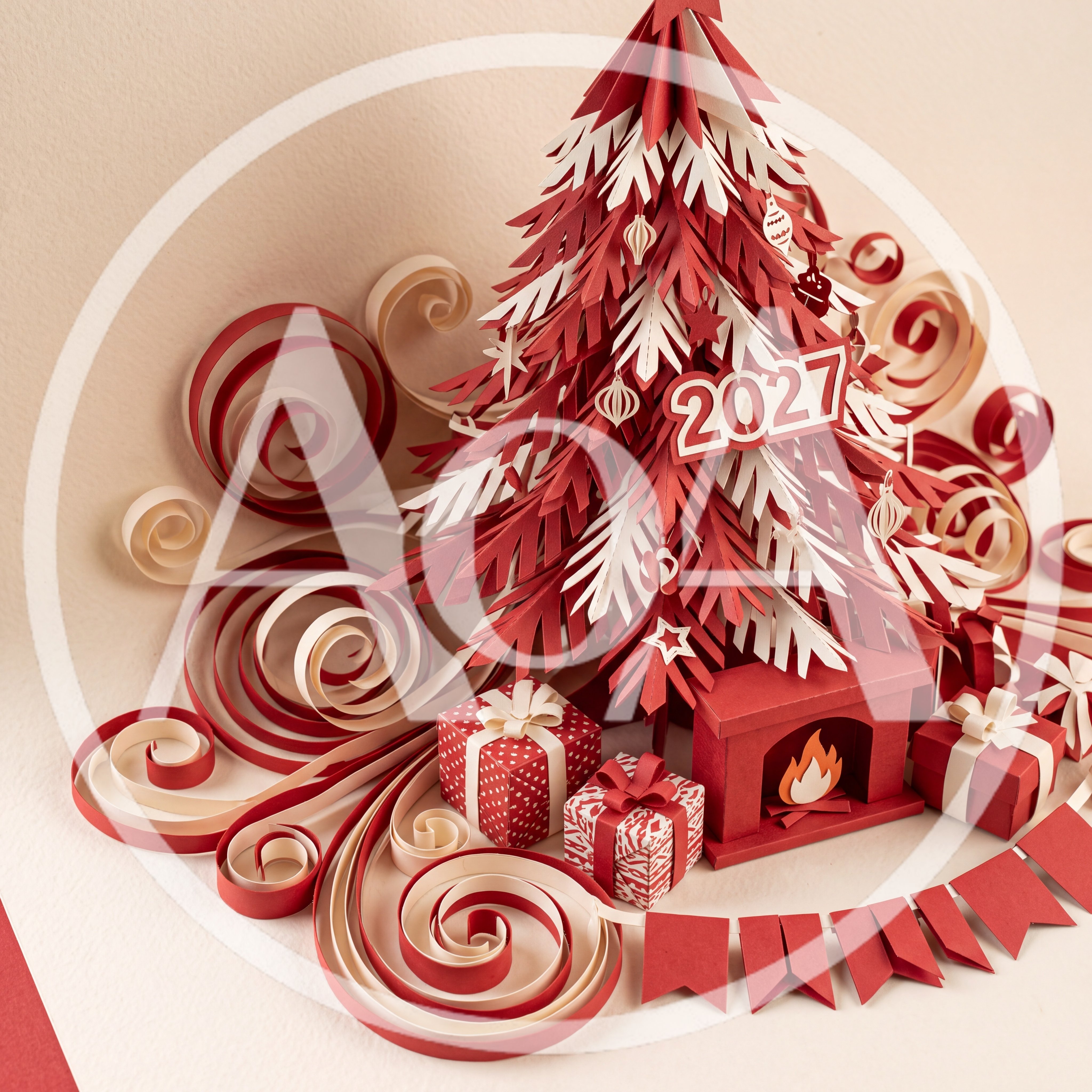 Paper Craft Christmas Tree With 2027 Sign
