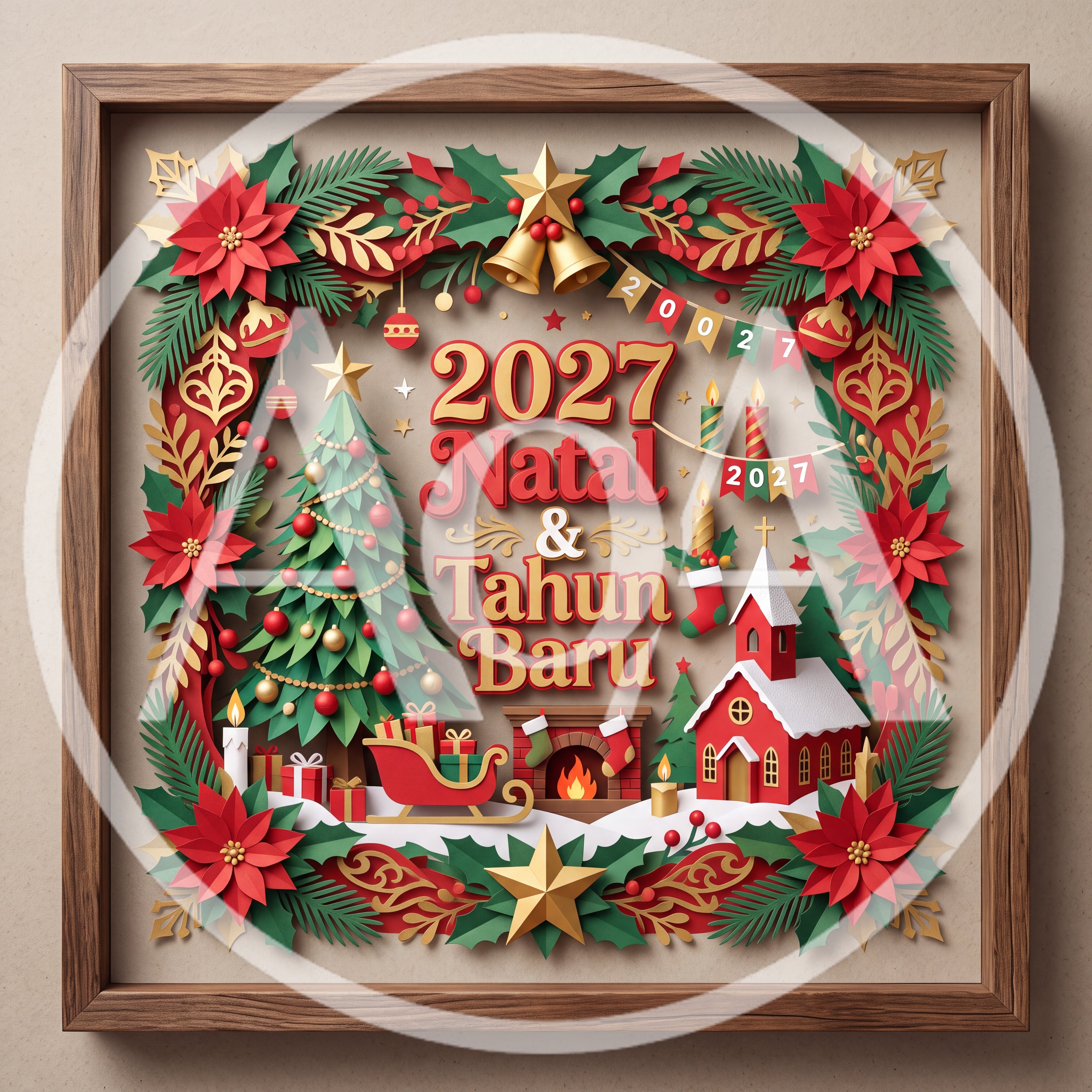 Paper Cutout Christmas and New Year 2027 Greeting Card