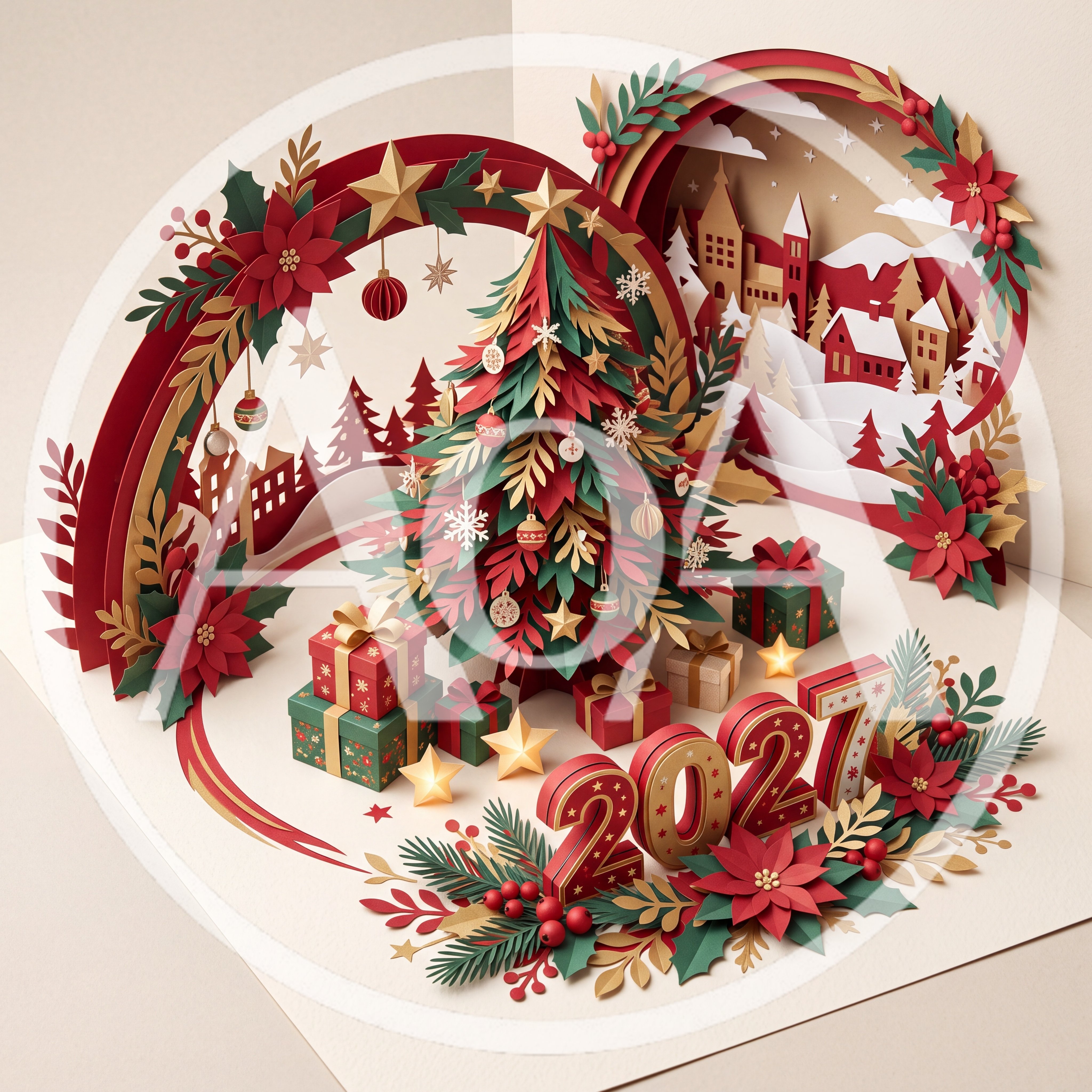 3D Papercraft Christmas Tree and 2027 New Year Greeting
