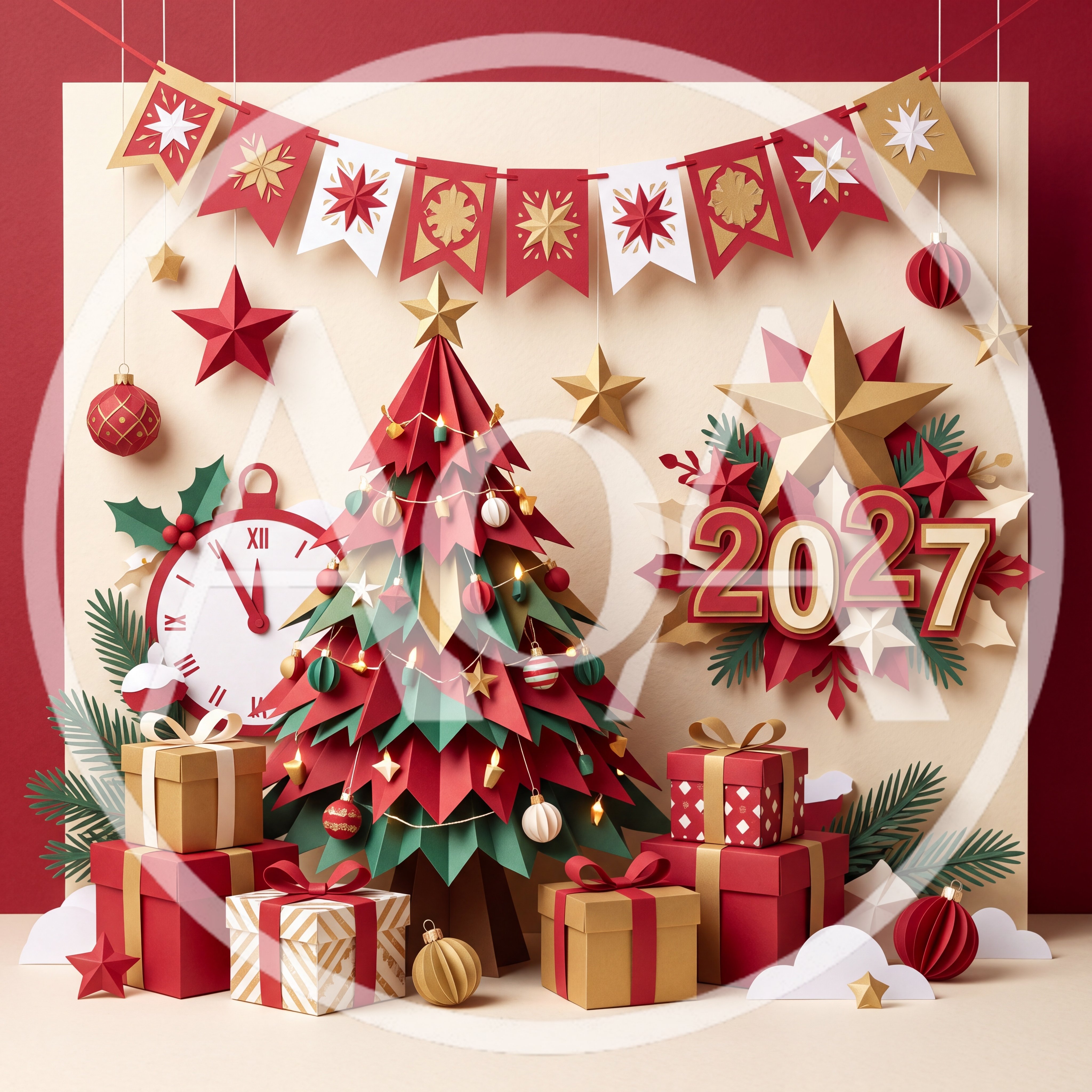 Paper Craft Christmas Tree With 2027 New Year Decor