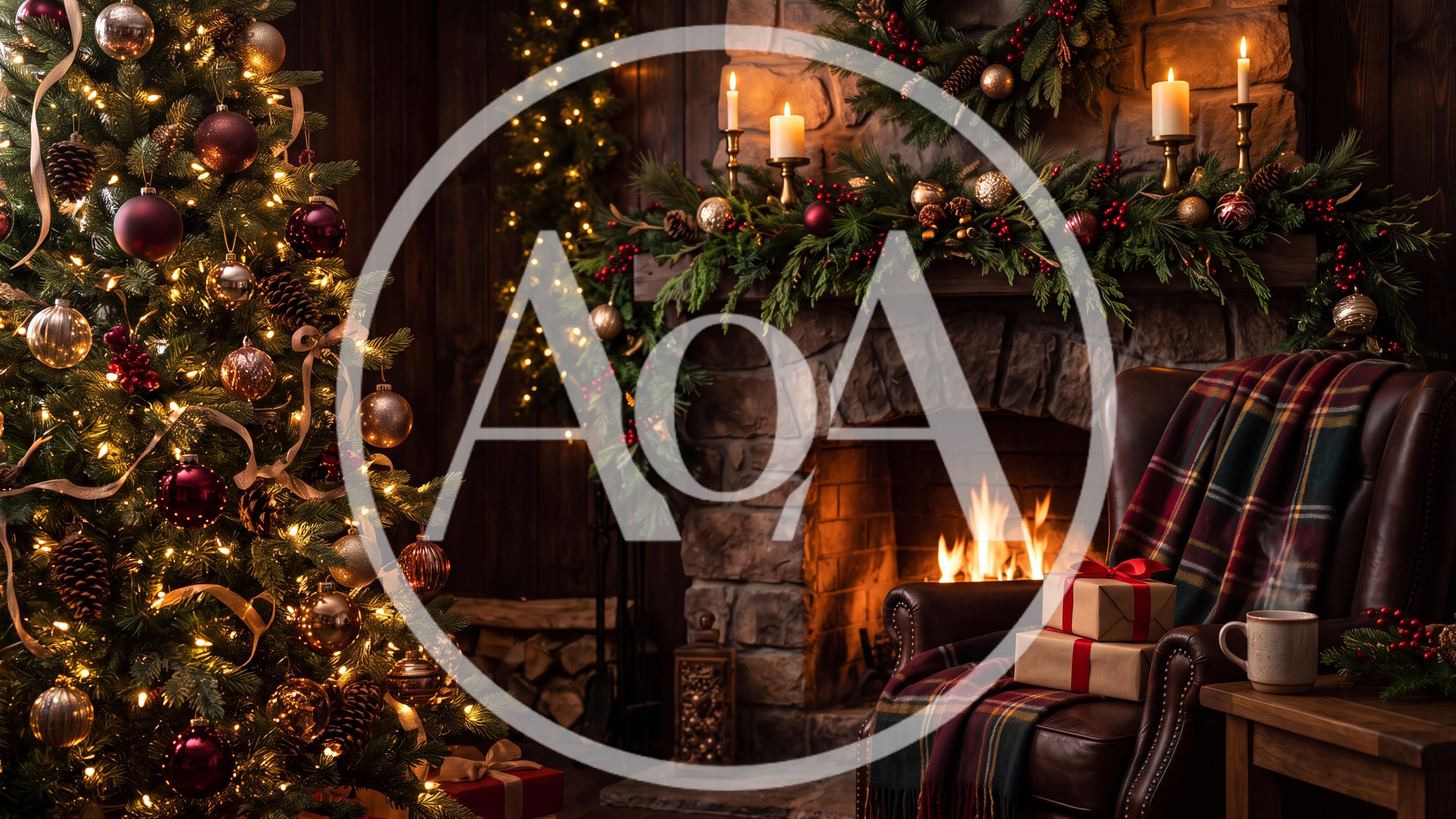 Cozy Christmas Living Room With Fireplace And Tree