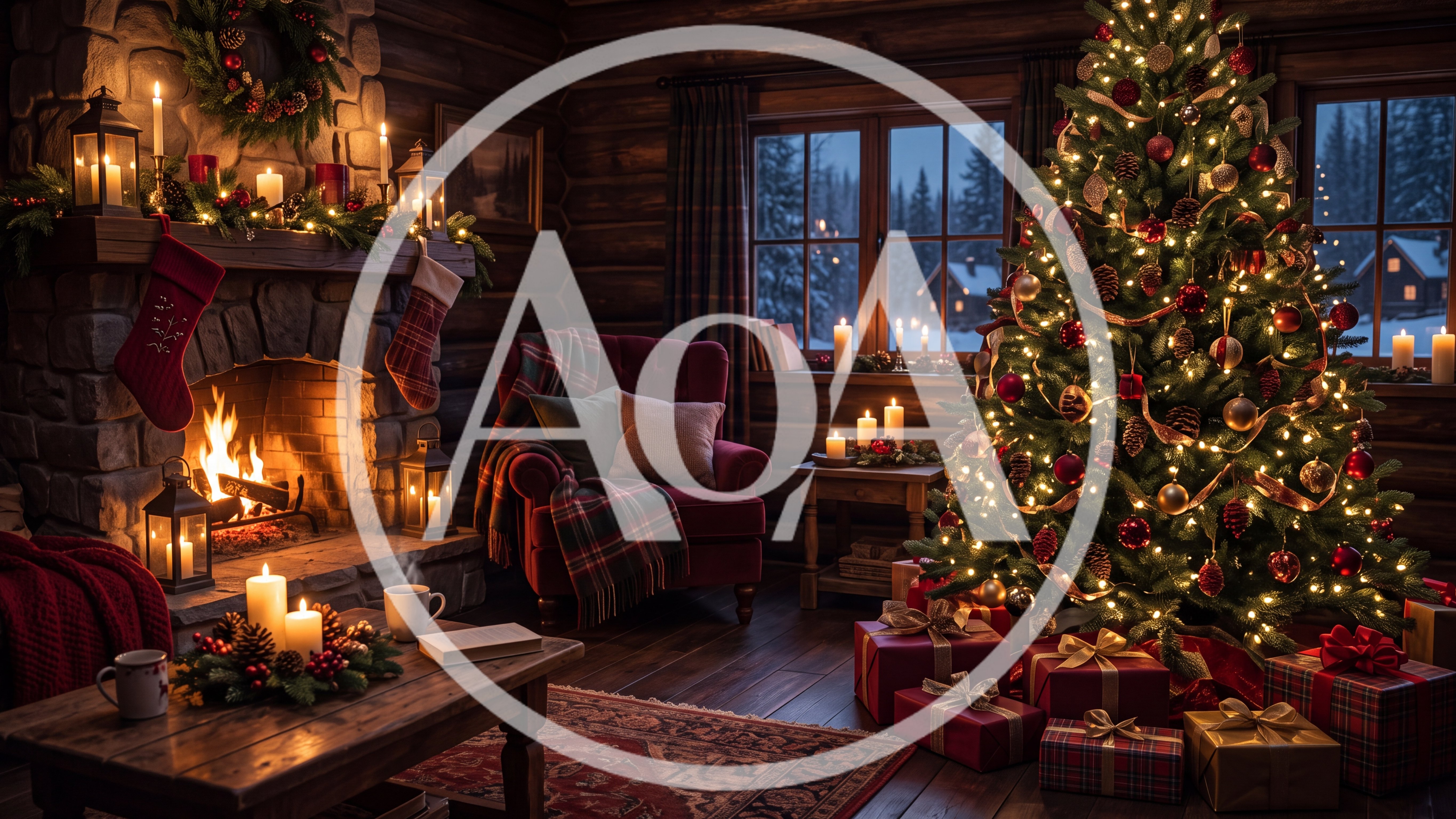 Cozy Christmas Living Room With Decorated Tree And Fireplace