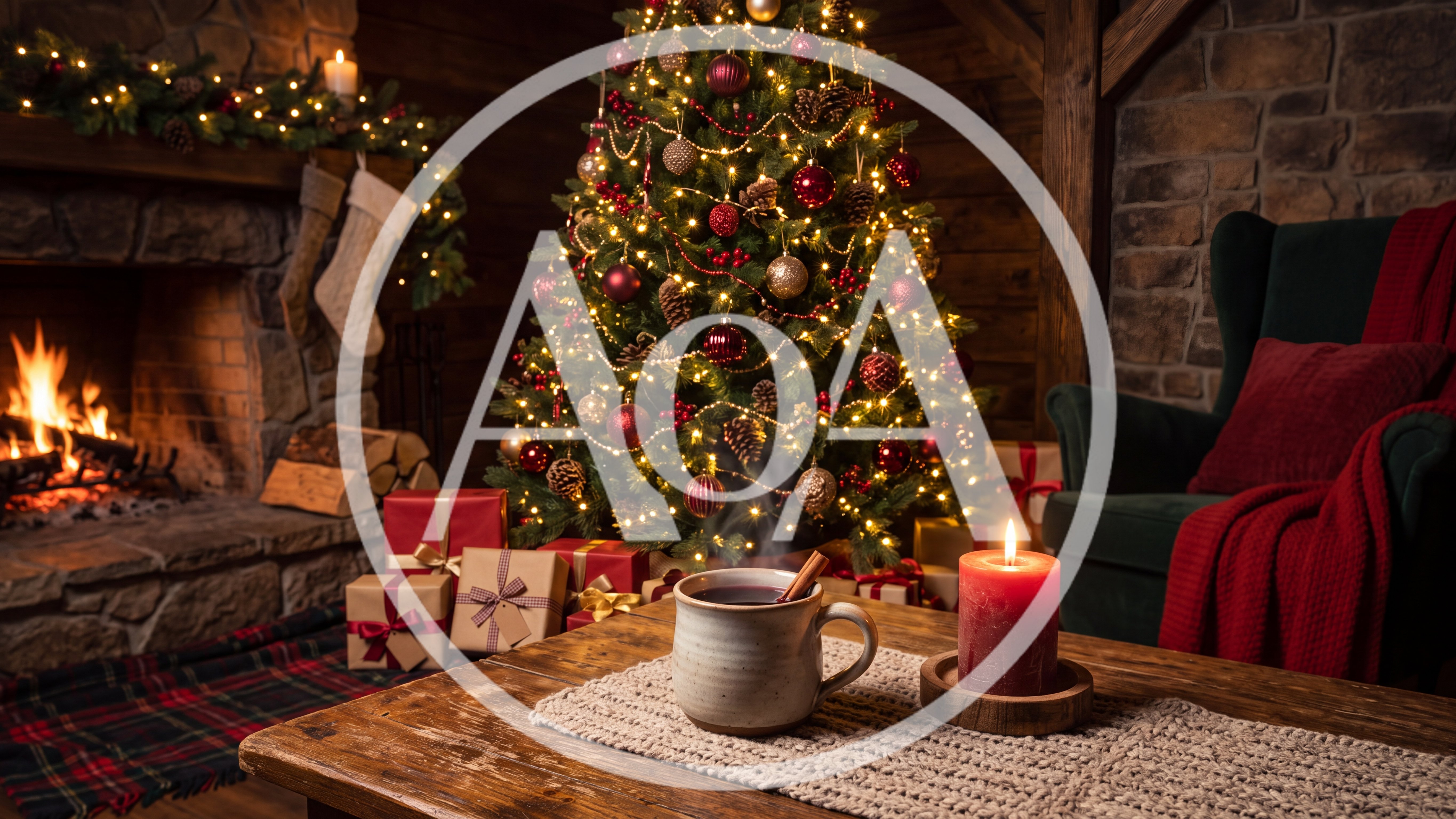 Cozy Christmas Living Room With Tree And Fireplace