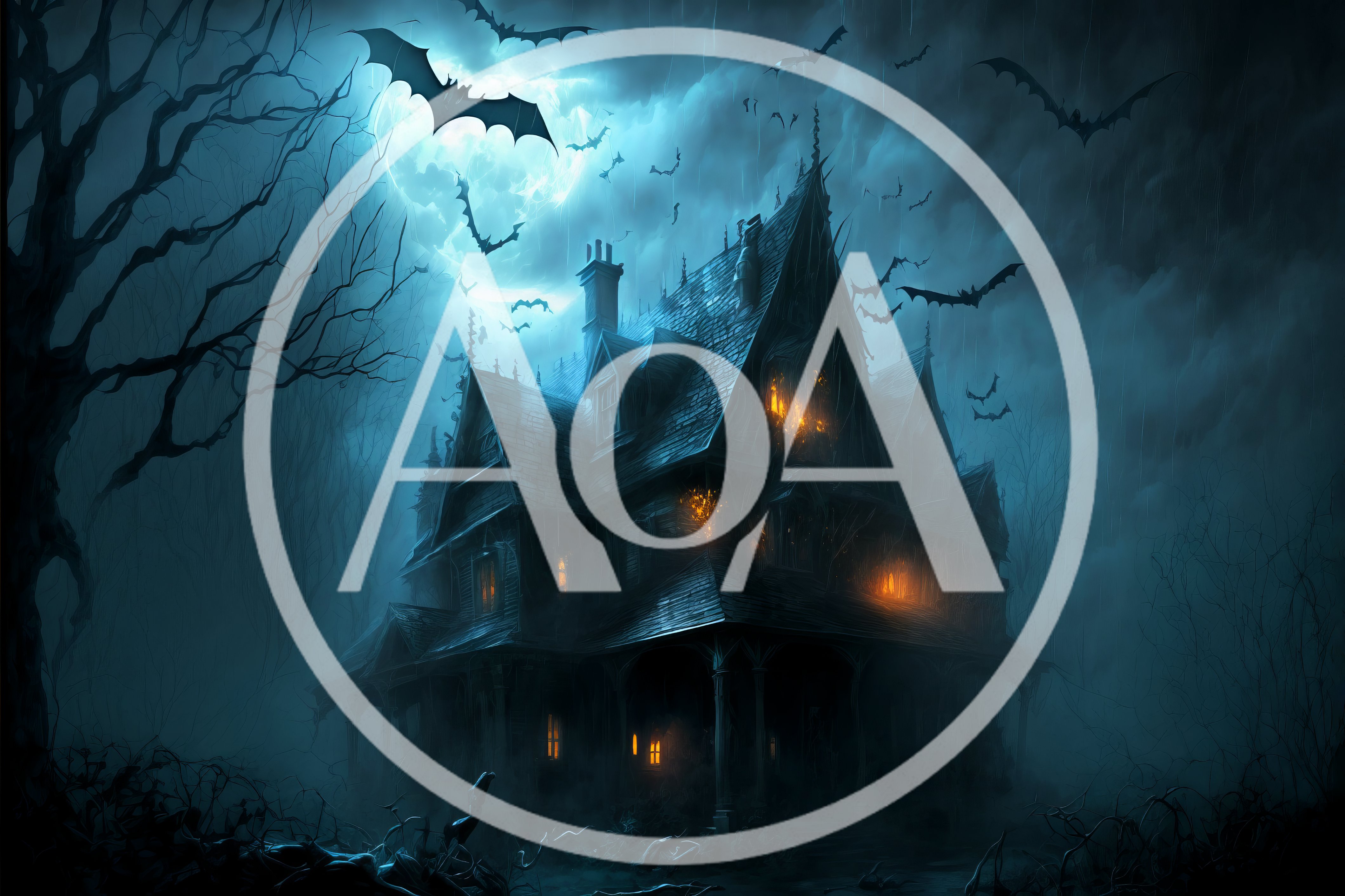 Haunted Victorian Mansion Under Full Moon With Bats