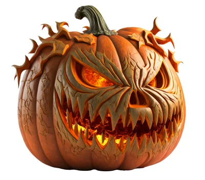 Spooky Carved Jack O Lantern With Glowing Fire