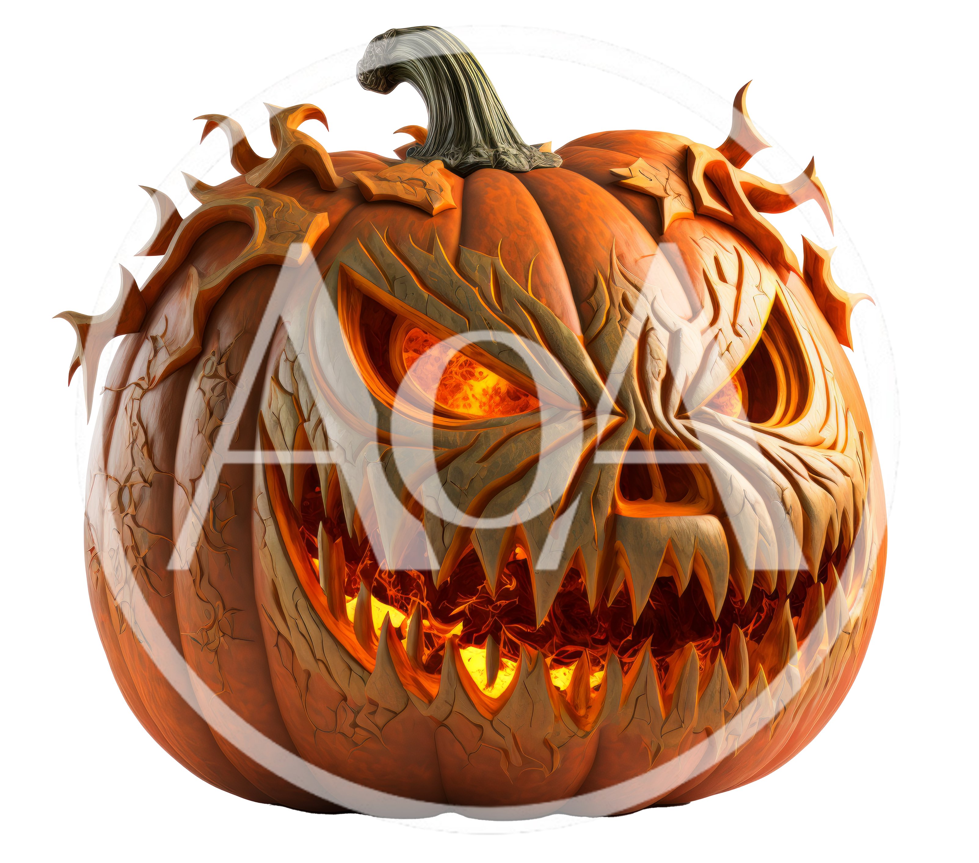 Spooky Carved Jack O Lantern With Glowing Fire