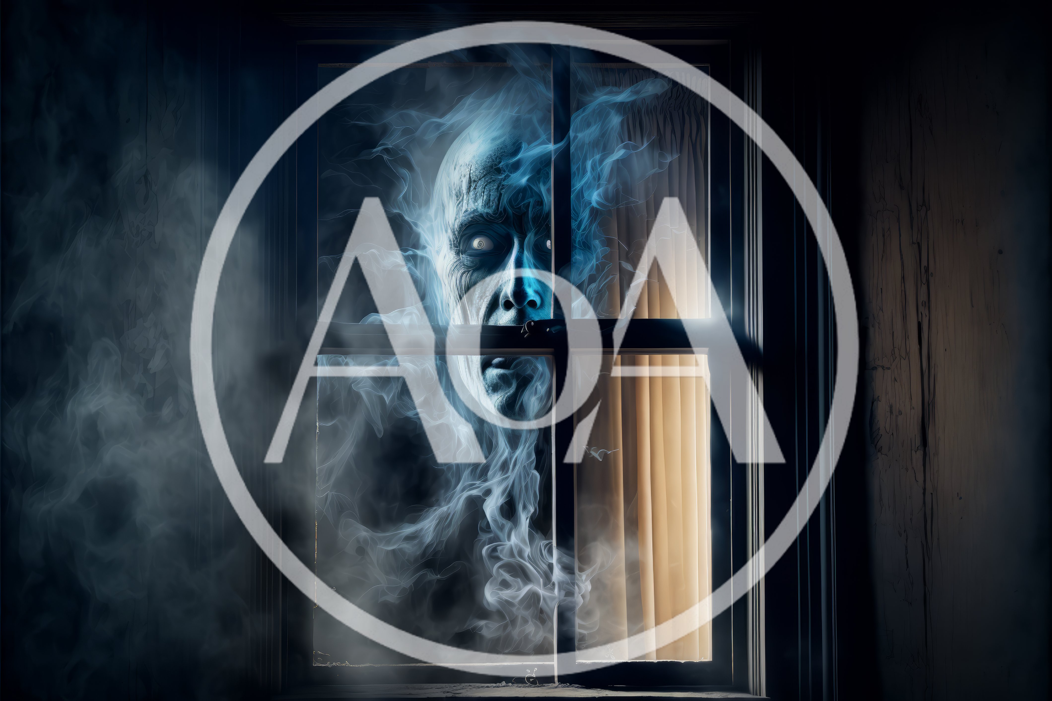 Eerie Ghostly Figure Appearing Through A Dark Window
