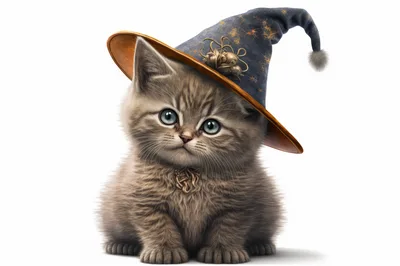 Adorable Fluffy Kitten Wearing A Magical Wizard Hat