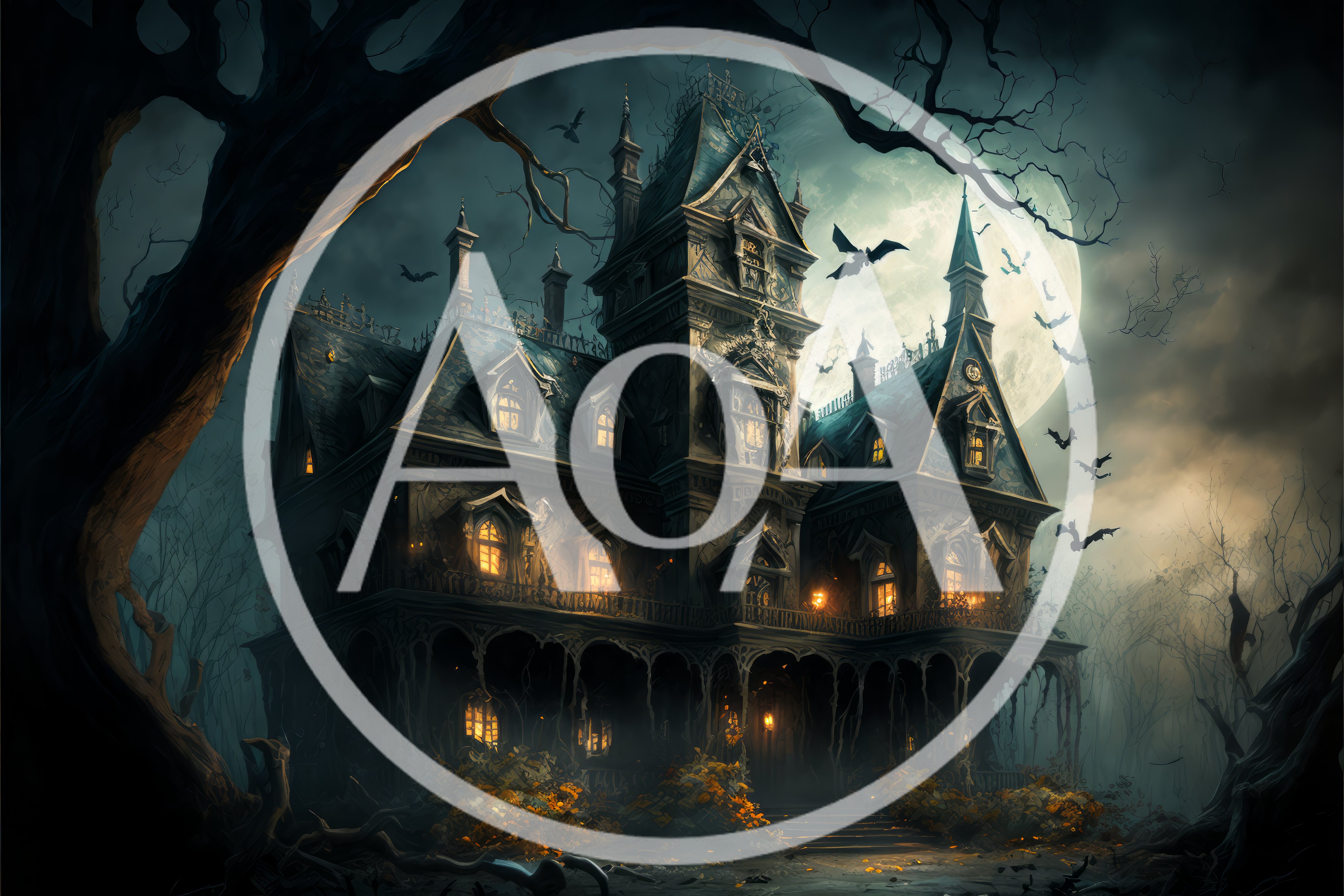 Spooky Victorian Haunted Mansion Under Full Moon