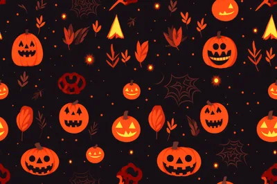 Seamless Halloween Pattern With Jack O Lanterns And Webs