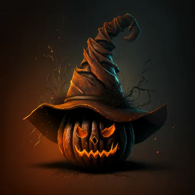 Spooky Jack O Lantern Wearing A Witch Hat