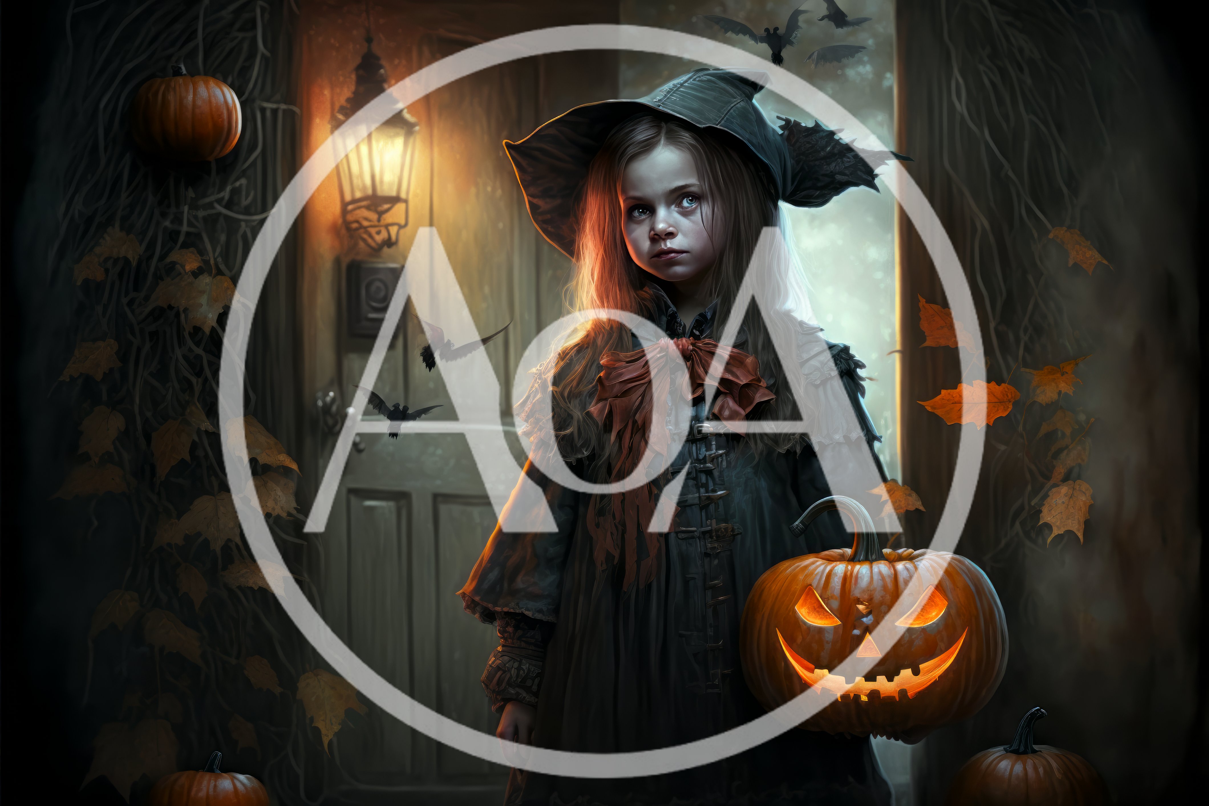 Young Girl Dressed As A Witch Holding A Jack O Lantern