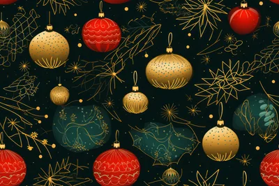 Seamless Christmas Pattern With Gold And Red Ornaments