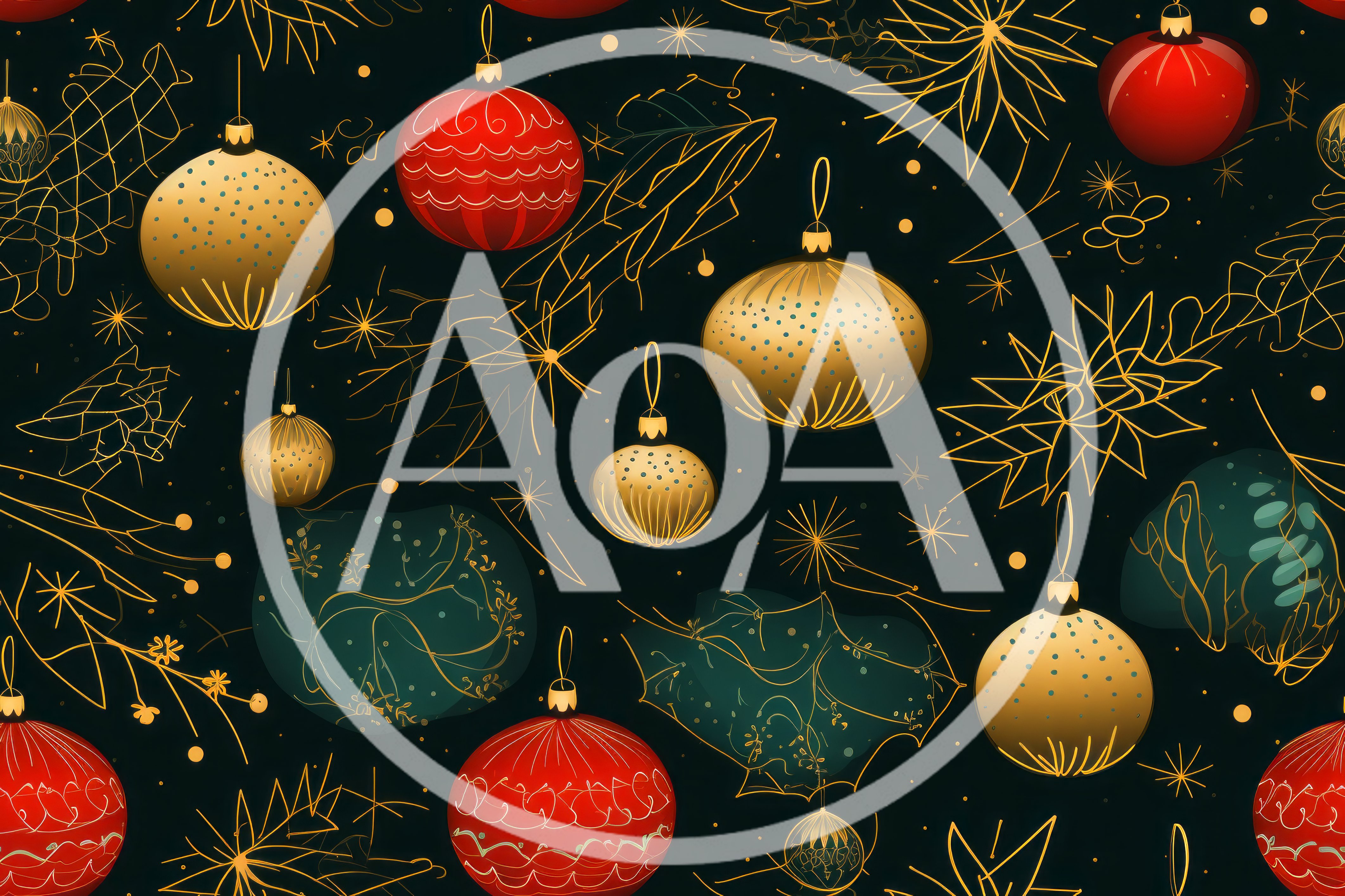 Seamless Christmas Pattern With Gold And Red Ornaments