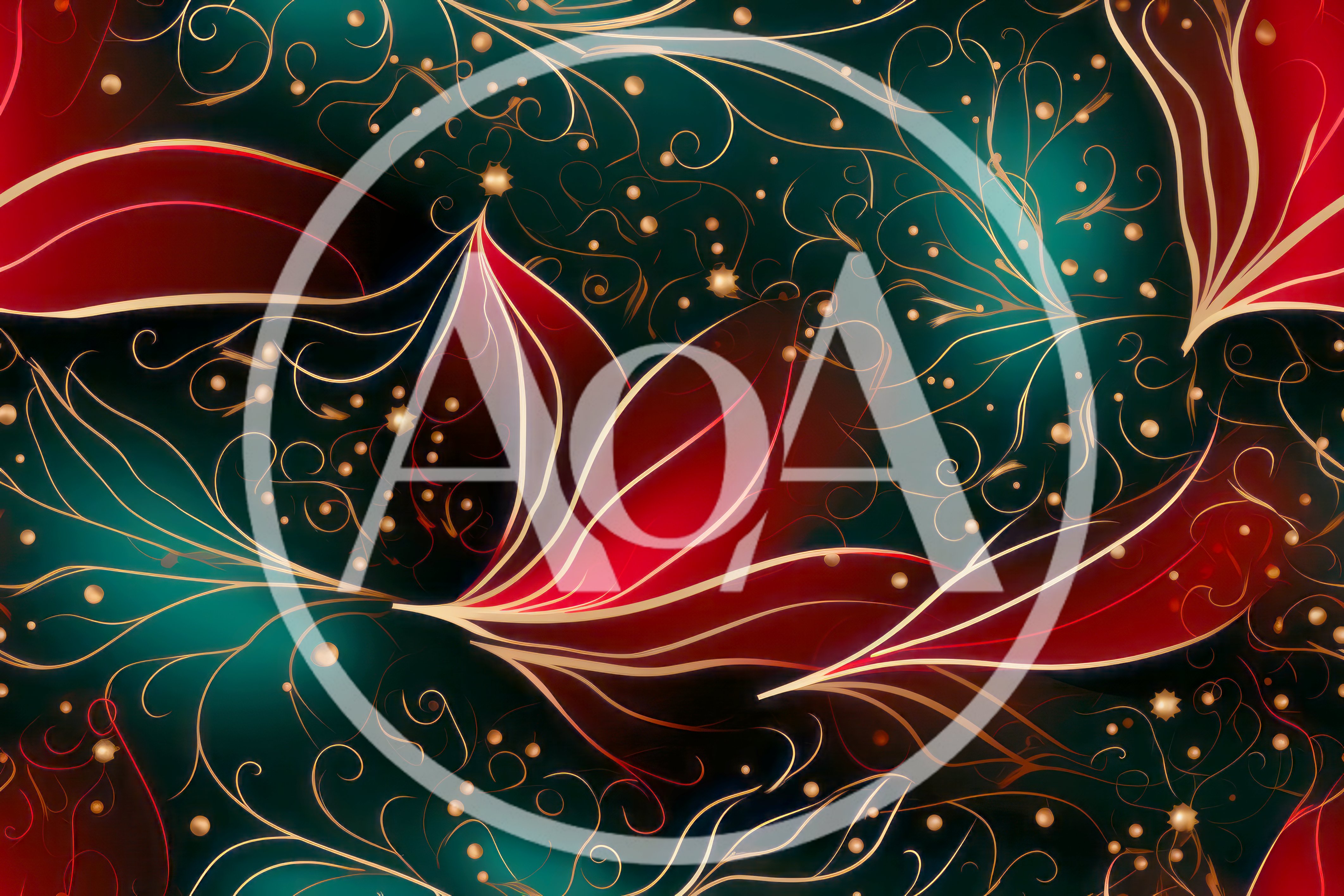 Abstract Floral Pattern With Red Petals And Gold Swirls