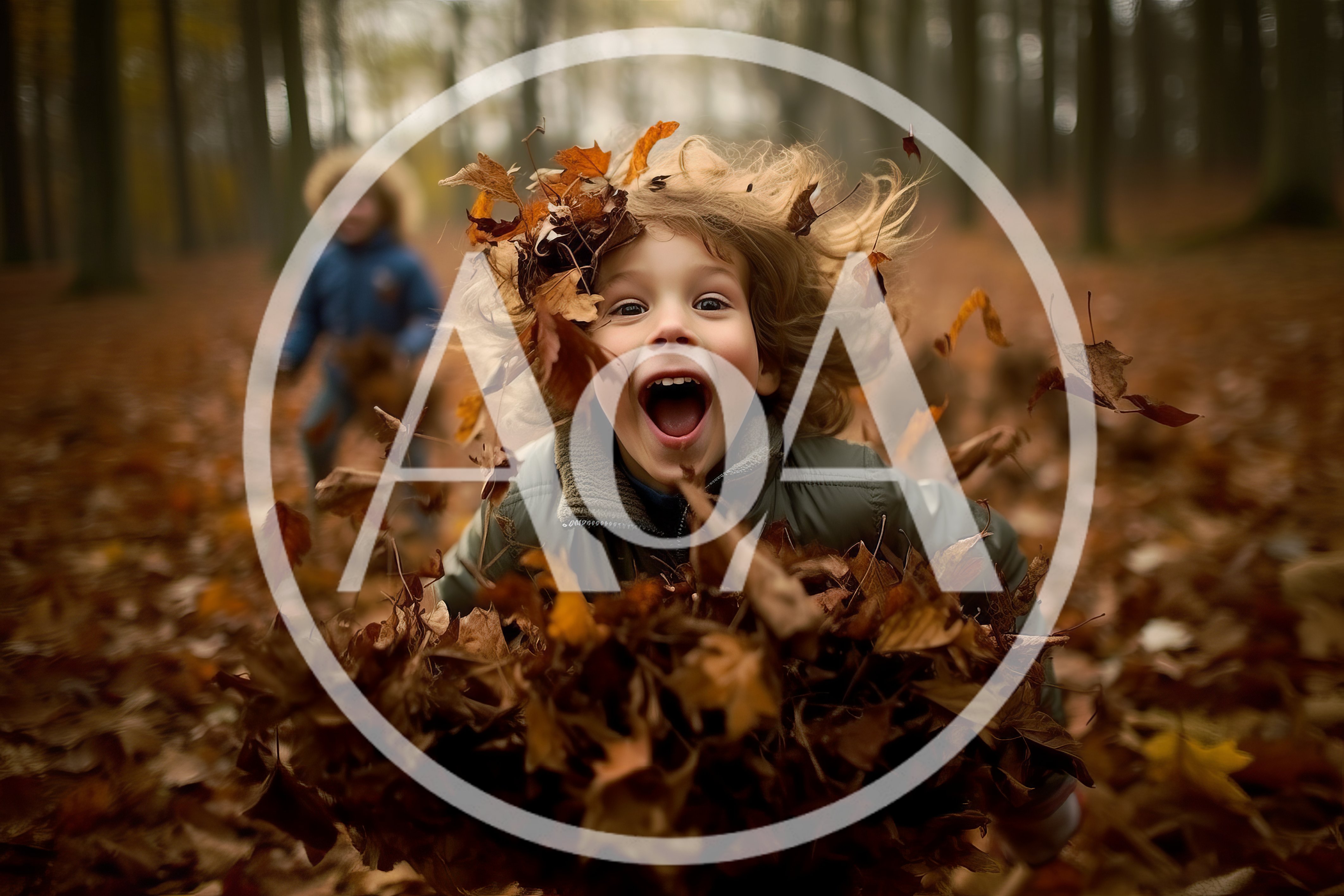 Joyful Child Playing With Autumn Leaves In Forest