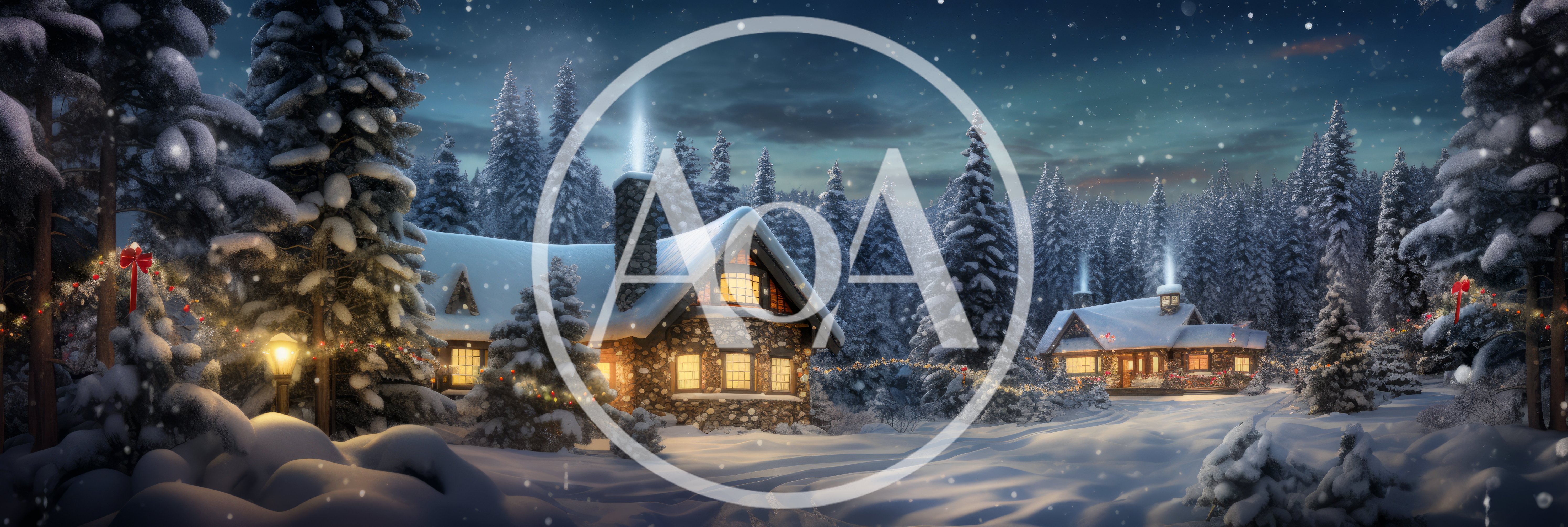 Cozy Winter Cabins In Snowy Forest At Night