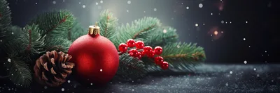 Red Christmas Ornament With Pine Cone And Berries