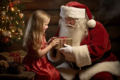 Santa Claus Giving A Christmas Gift To A Little Girl