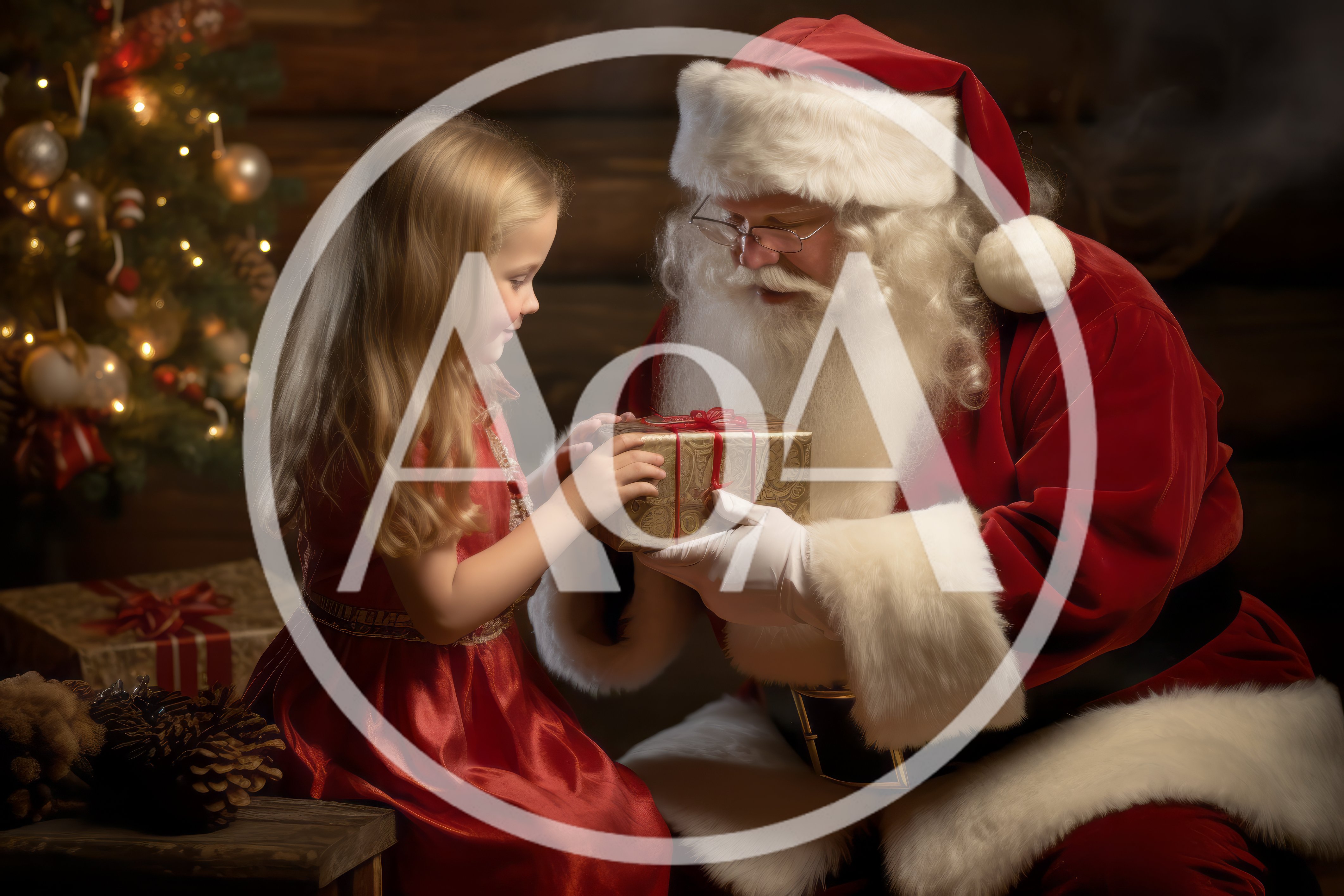 Santa Claus Giving A Christmas Gift To A Little Girl