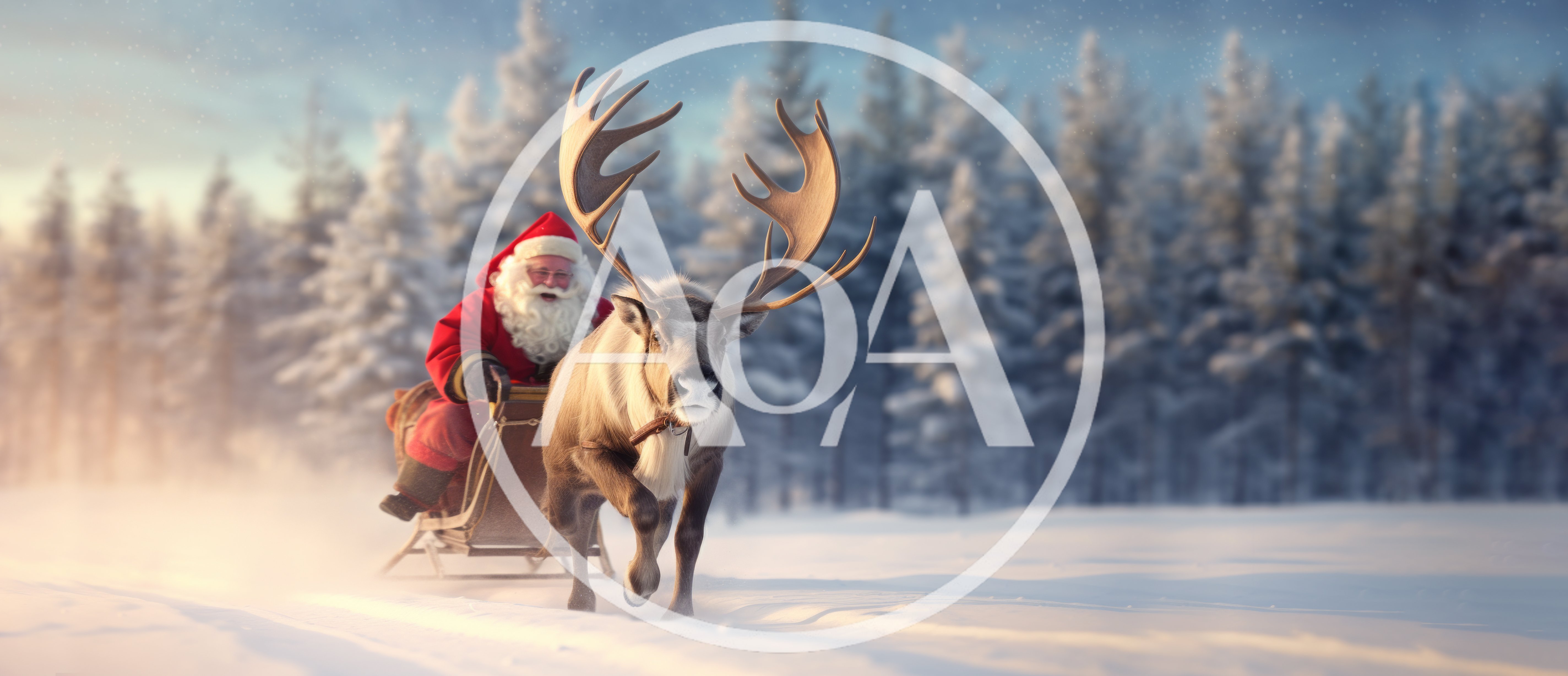 Santa Claus Riding Sleigh Pulled By Reindeer