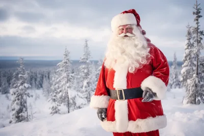 Santa Claus Standing In A Snowy Winter Forest