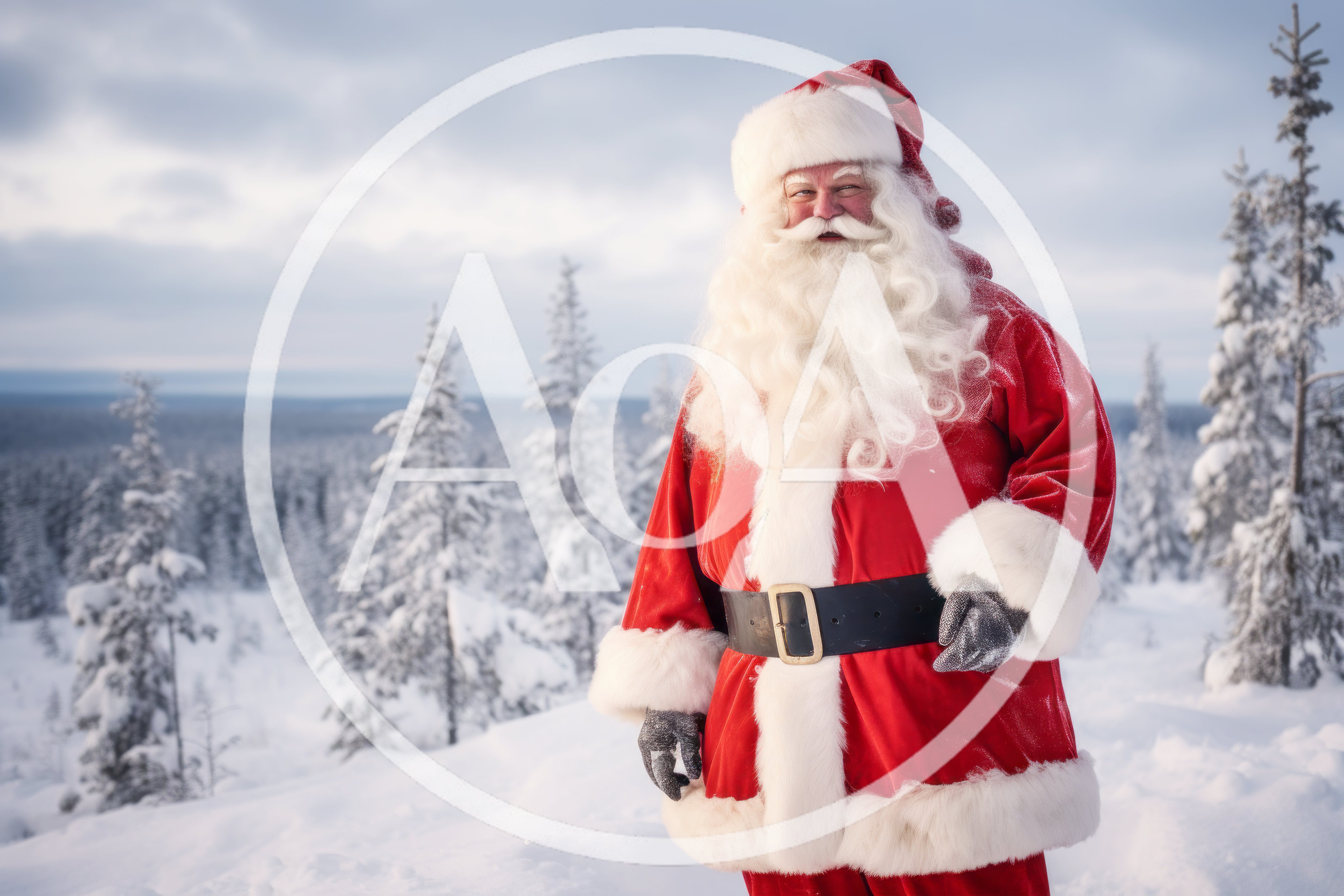 Santa Claus Standing In A Snowy Winter Forest