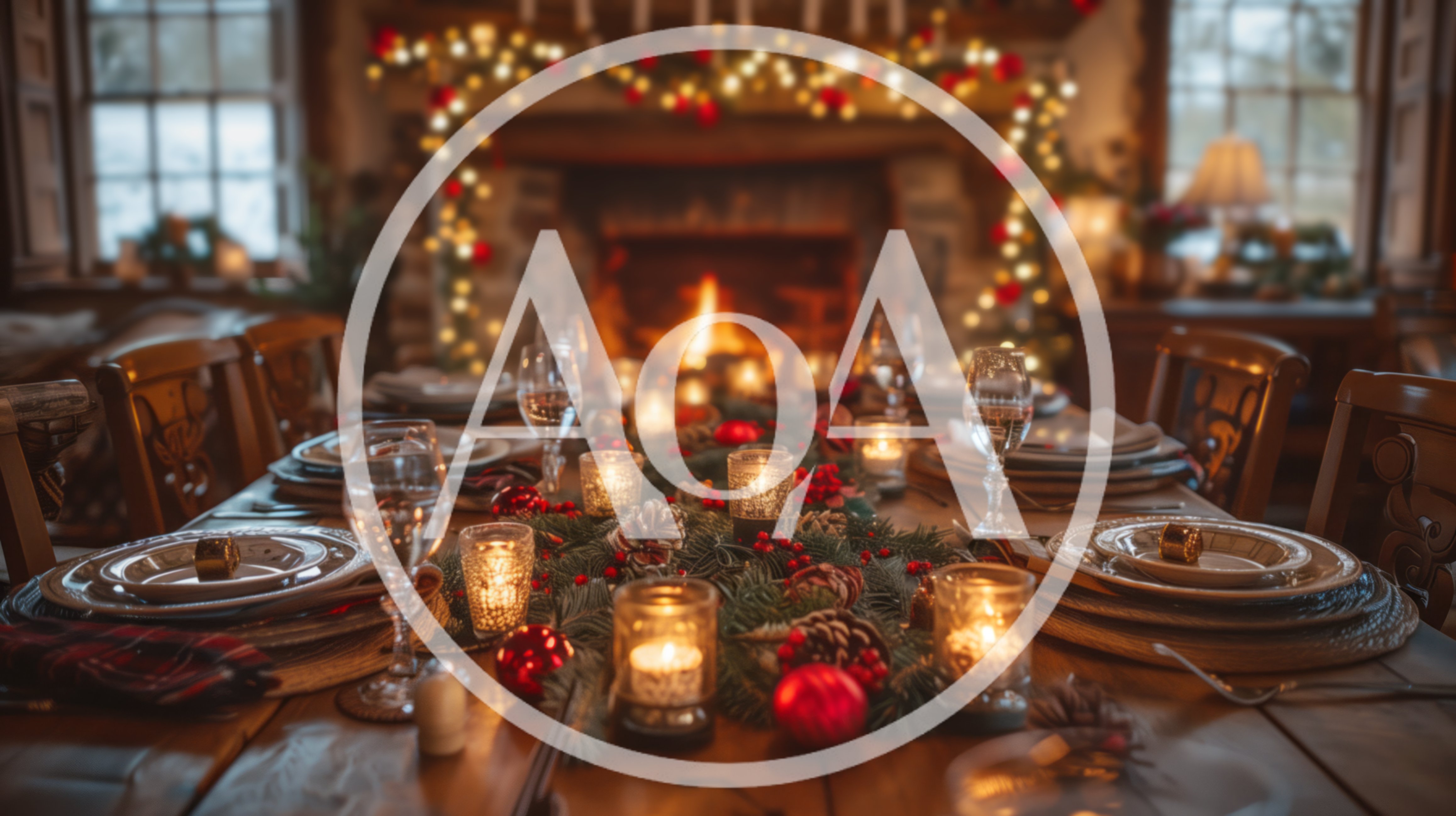 Festive Christmas Dining Table Setting With Fireplace