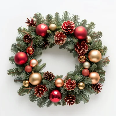 Christmas Wreath With Red And Gold Ornaments