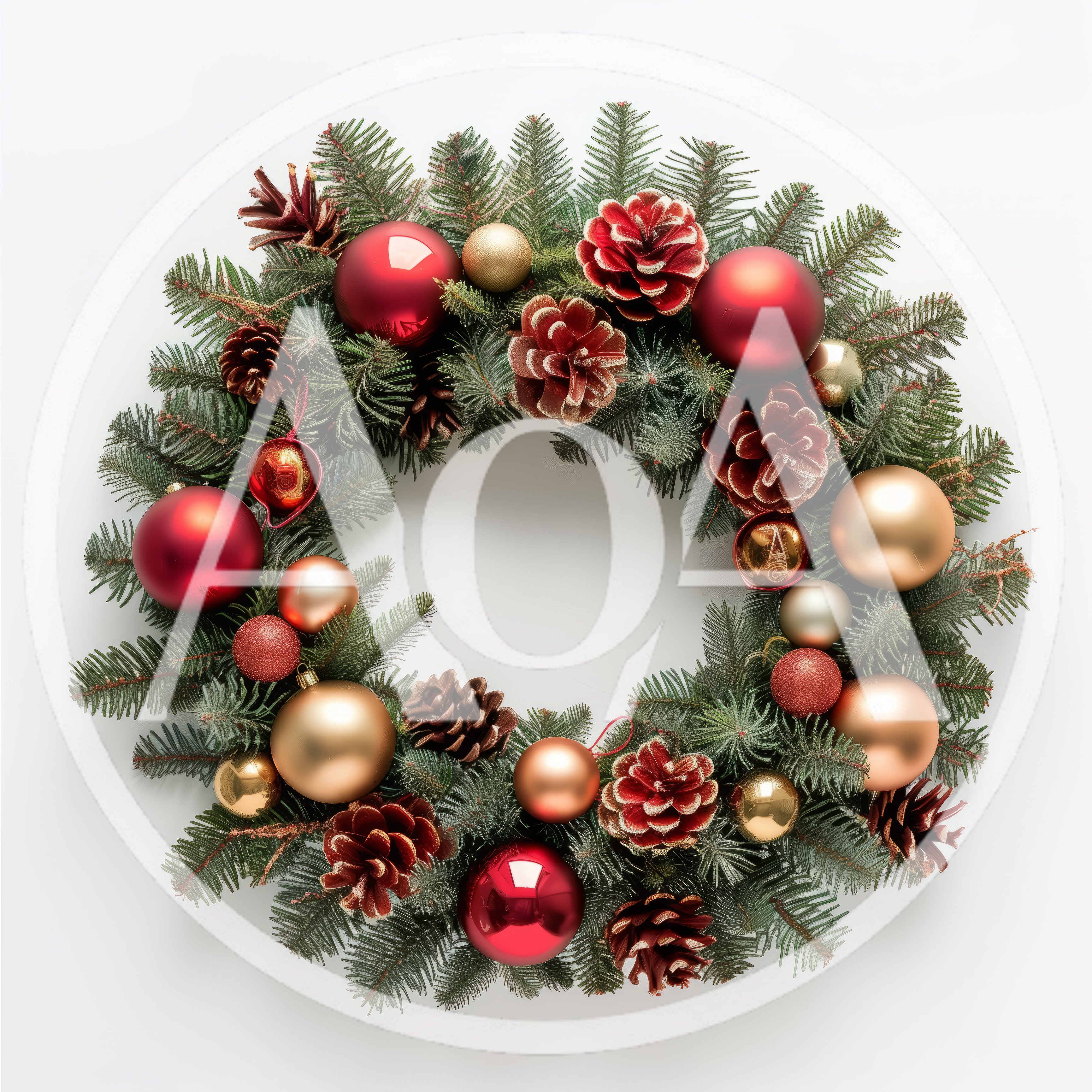 Christmas Wreath With Red And Gold Ornaments