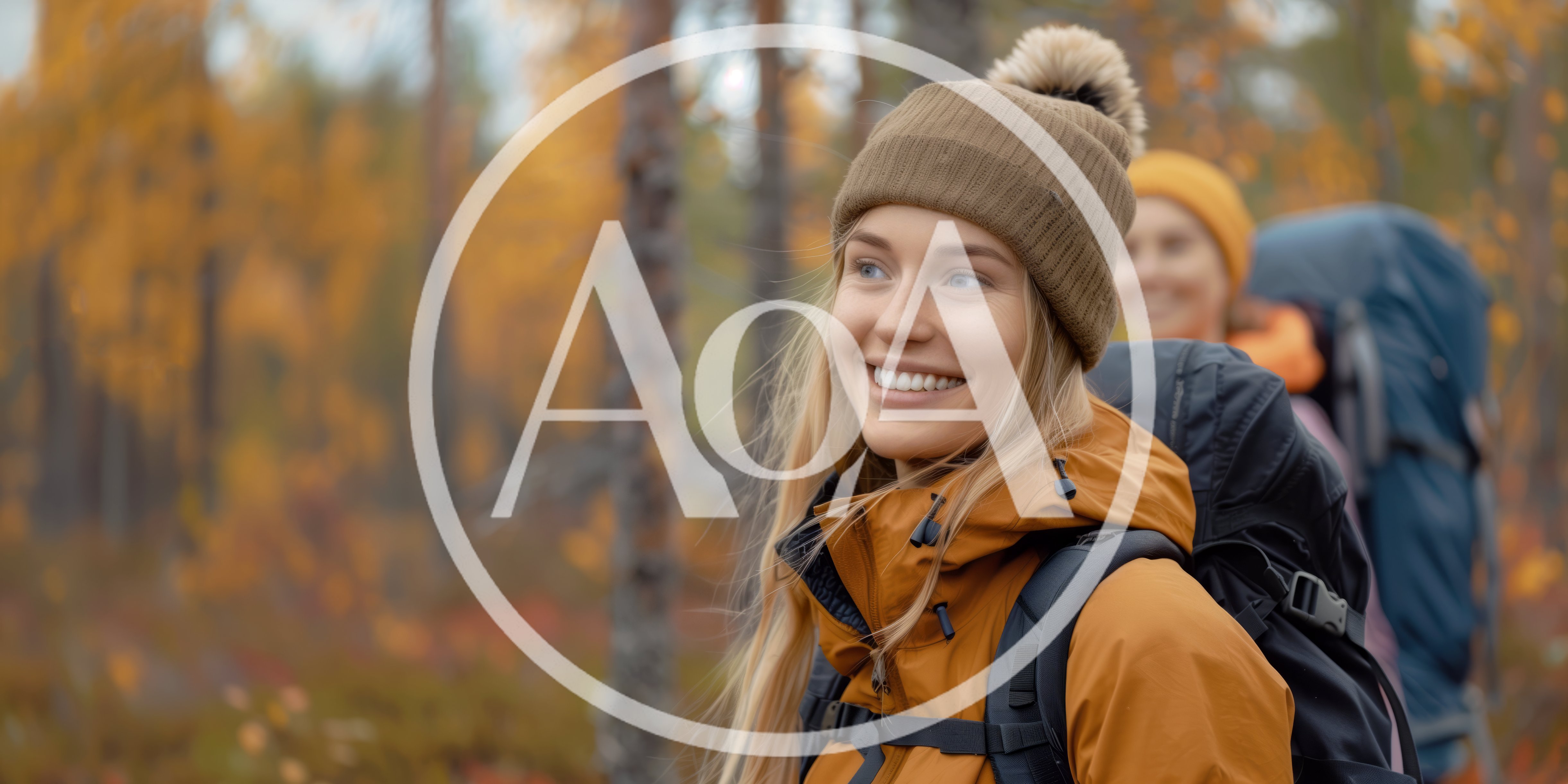 Smiling Woman Hiking Through Autumn Forest