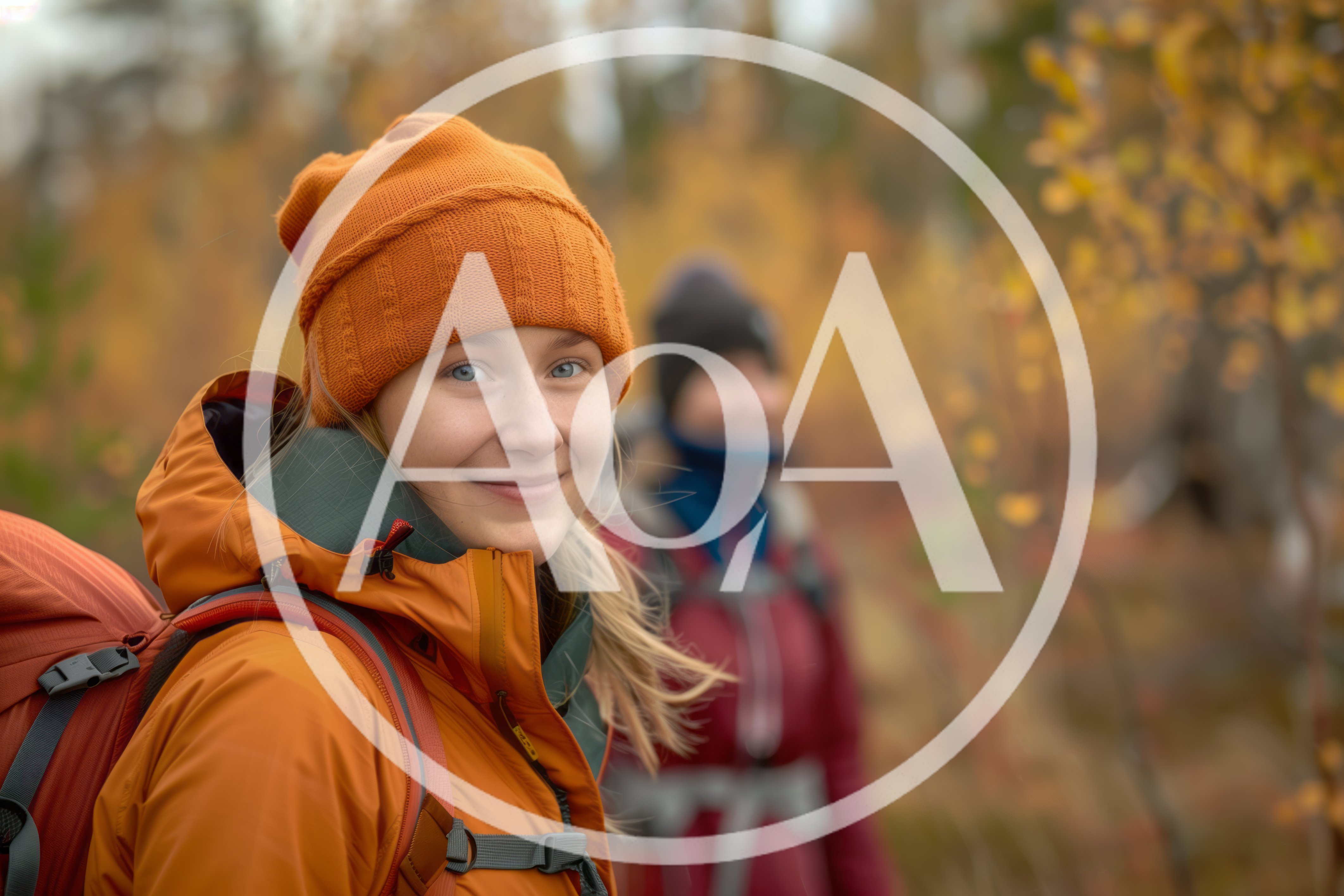 Young Woman Hiking With Backpack In Autumn Forest