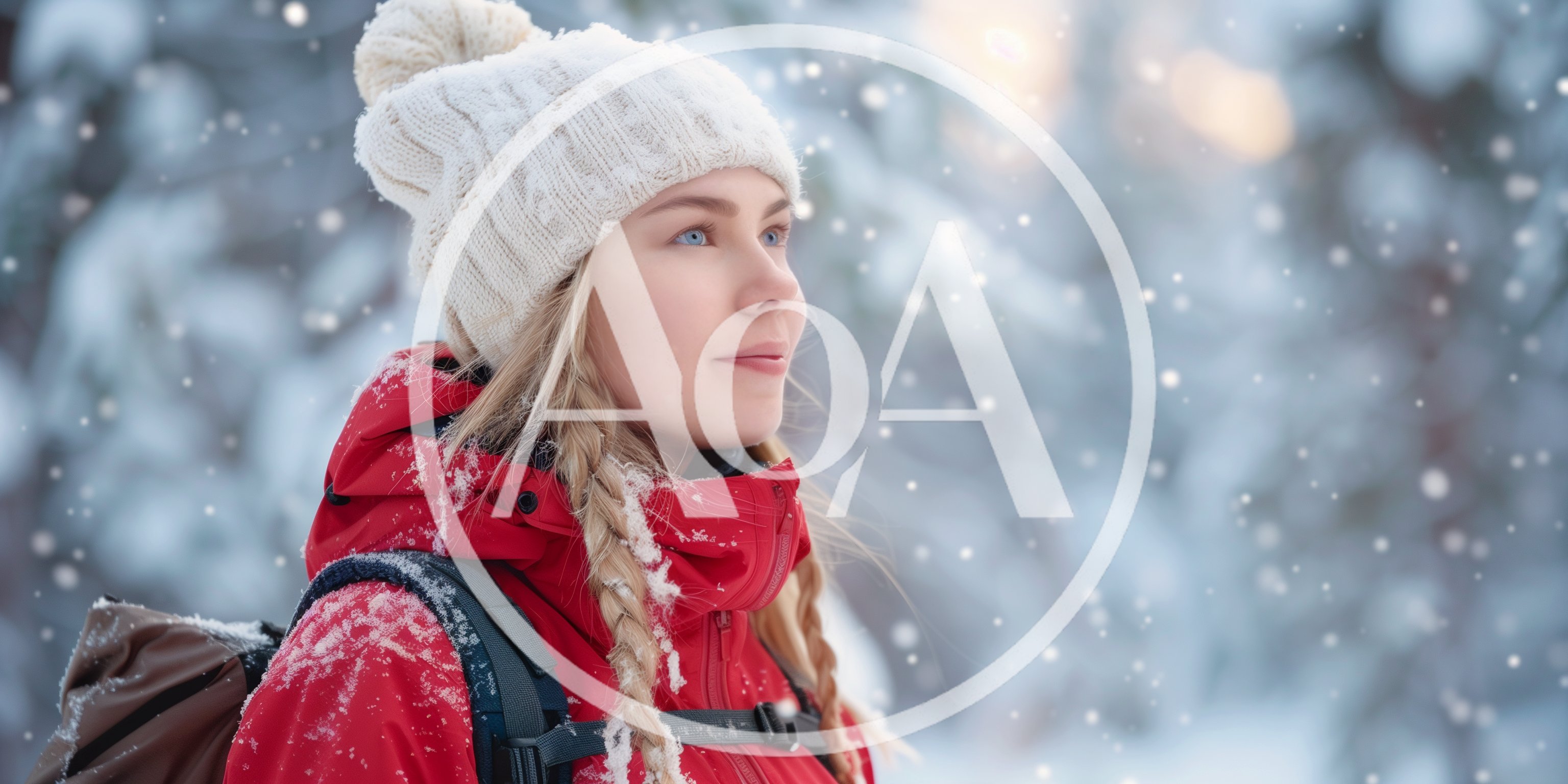 Young Woman Hiking In Snowy Winter Forest