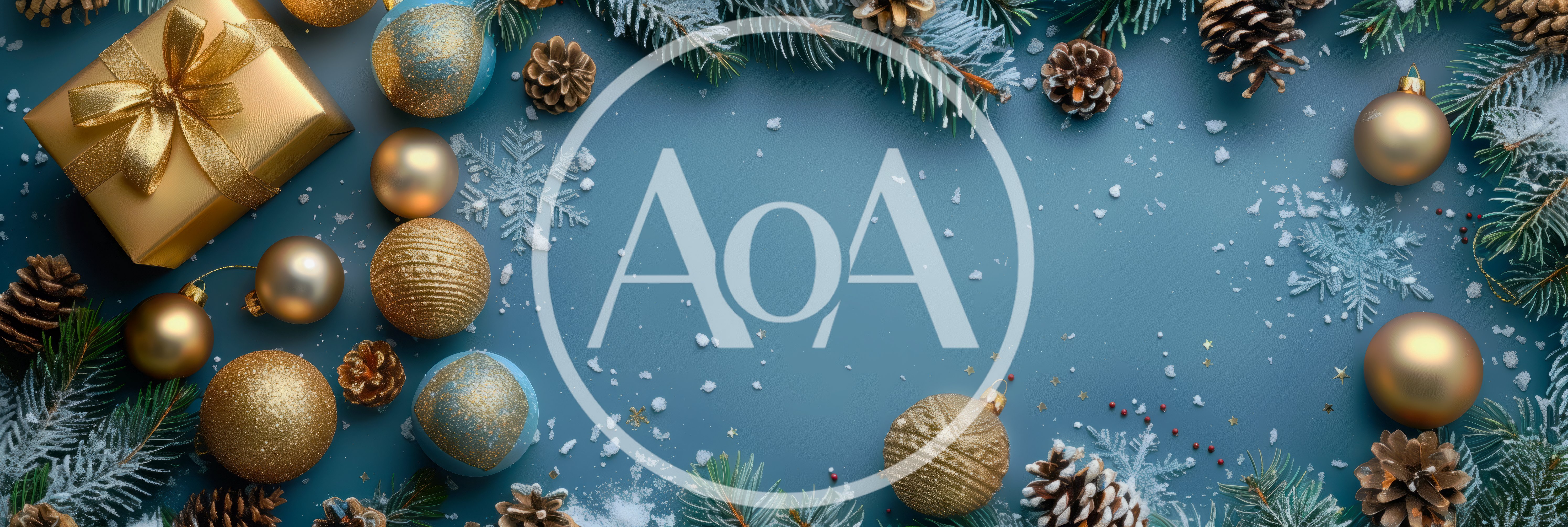 Christmas Holiday Background With Golden Ornaments And Pine