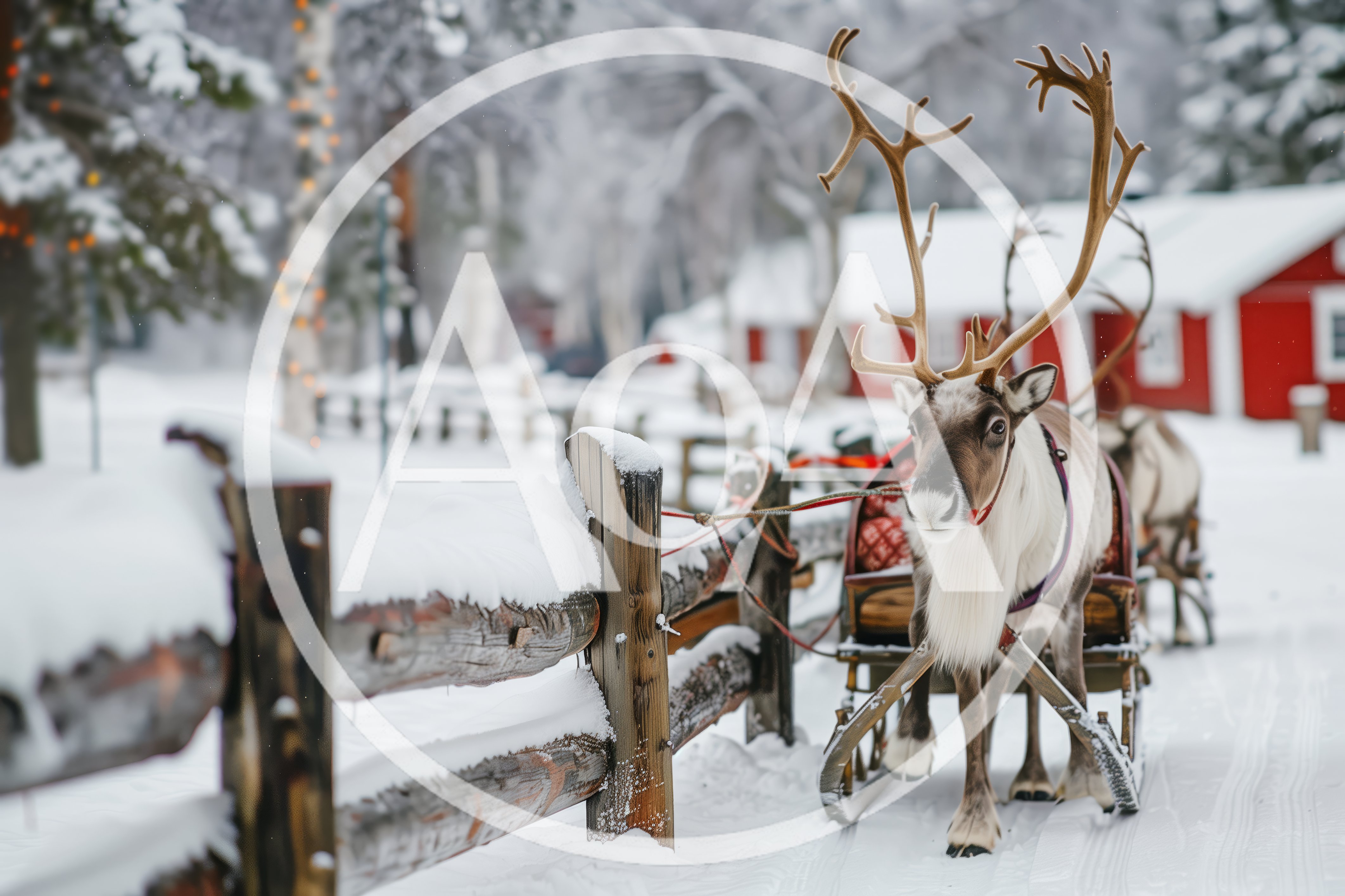 Reindeer Pulling A Traditional Sleigh In Snowy Landscape