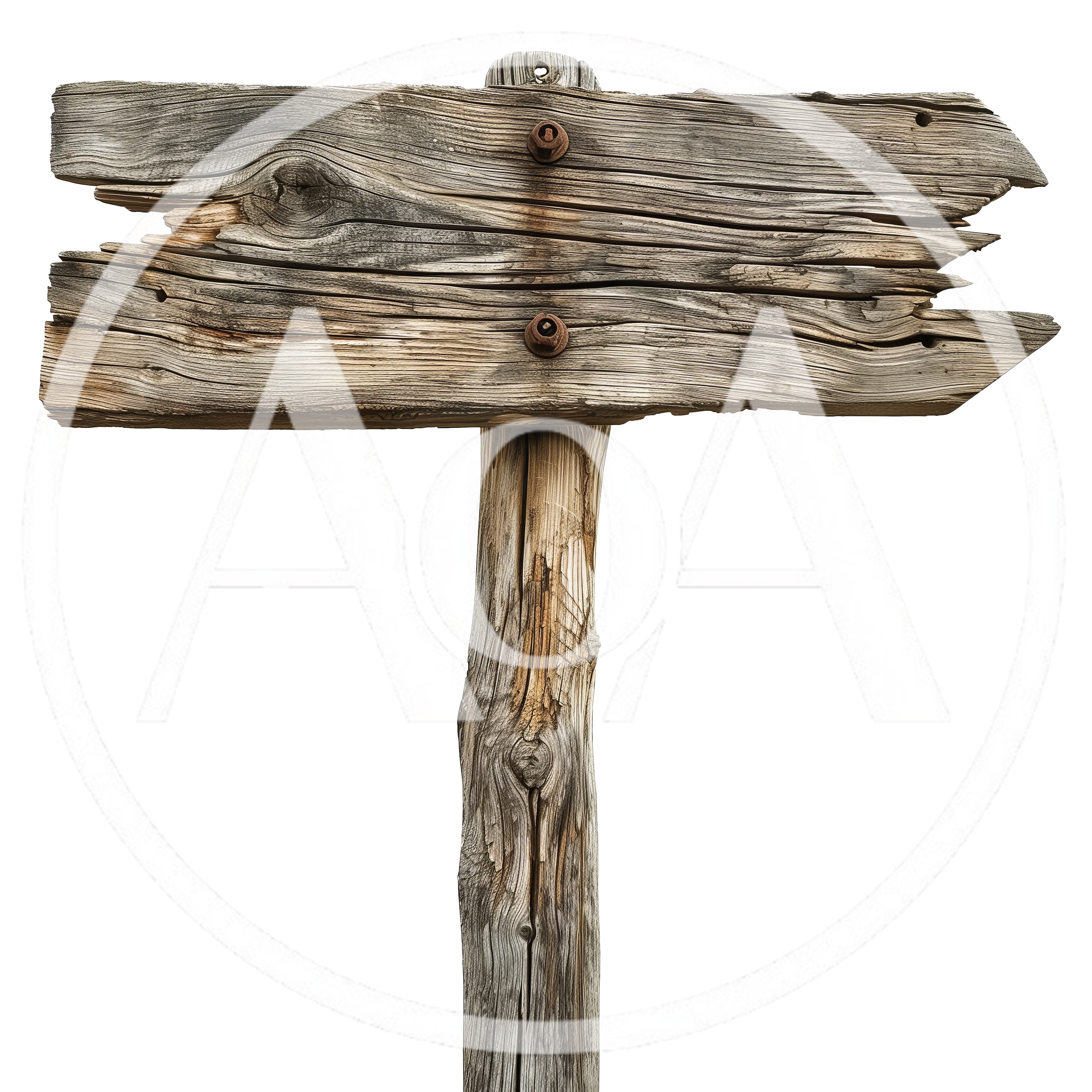 Rustic wooden signpost placed on a transparent background for creative use
